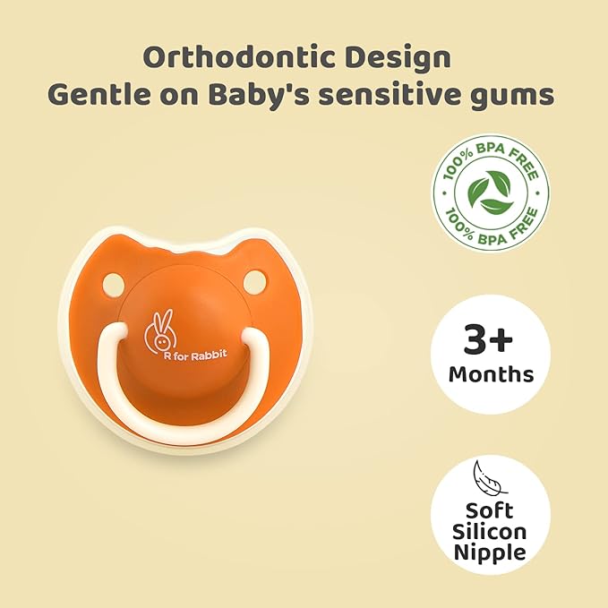 R for Rabbit Tusky Silicone Soother / Pacifier for Baby - Orange (Medium)
