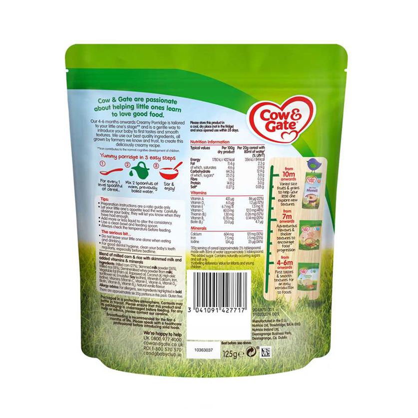 Cow & Gate Baby Porridge with Cream - 4 to 6 months, 125gms