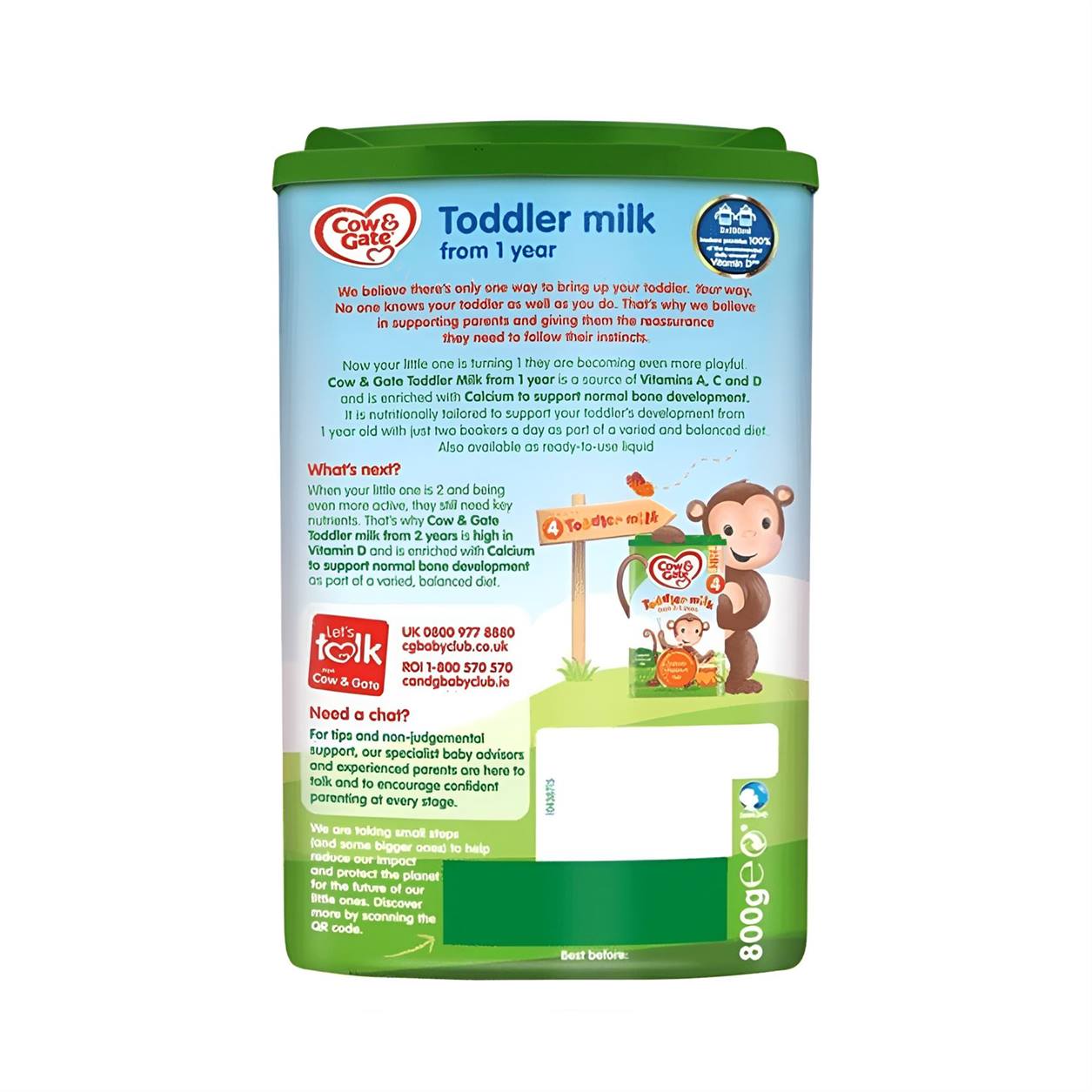 Cow & Gate Fortified Toddler Baby Milk Formula - Stage 3, 800gms, 1+years