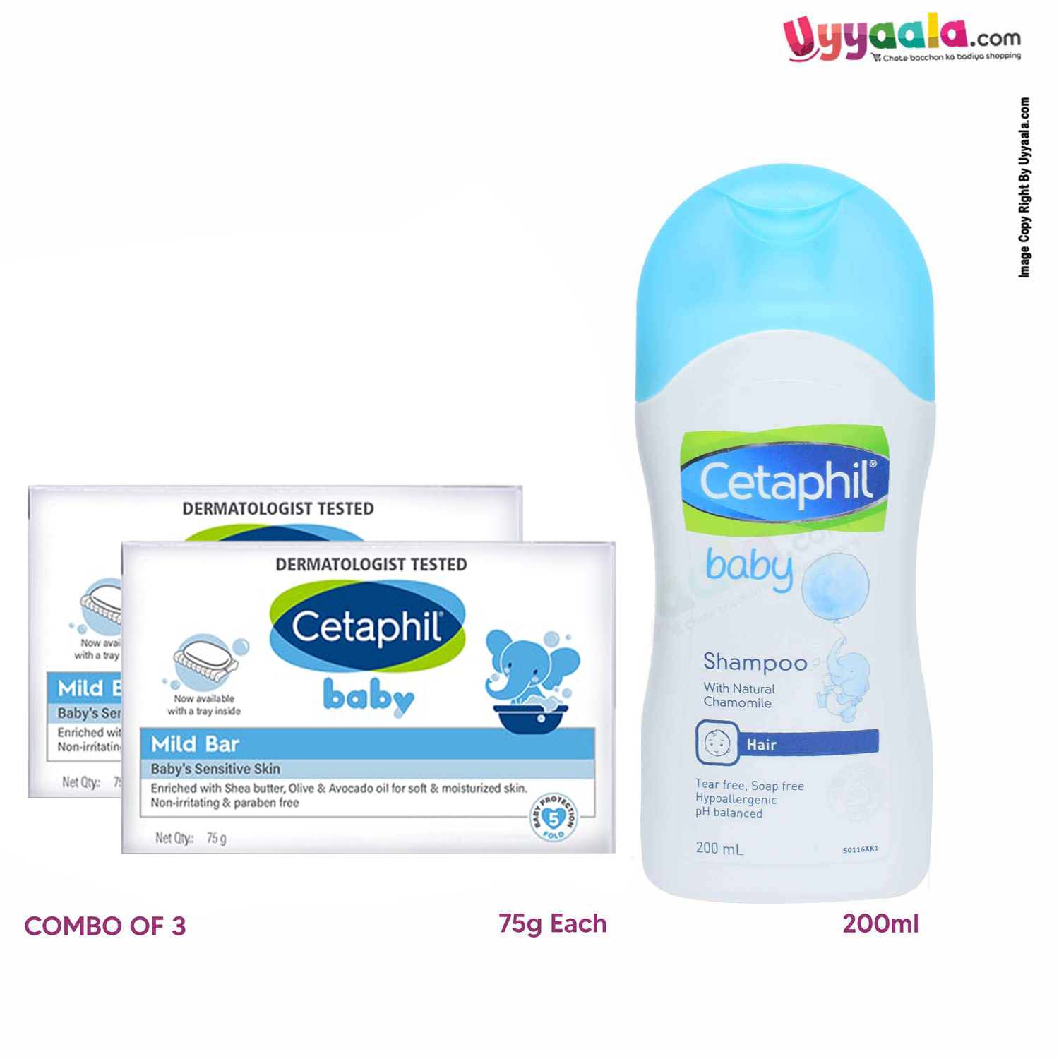 CETAPHIL Baby Soaps 75g (Pack of 2) & Shampoo 200ml (1) Combo pack