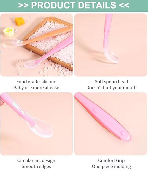 Buy 1st Step Silicone Spoon with long handle for Baby - Pink (Pack of 2) Online in India at uyyaala.com