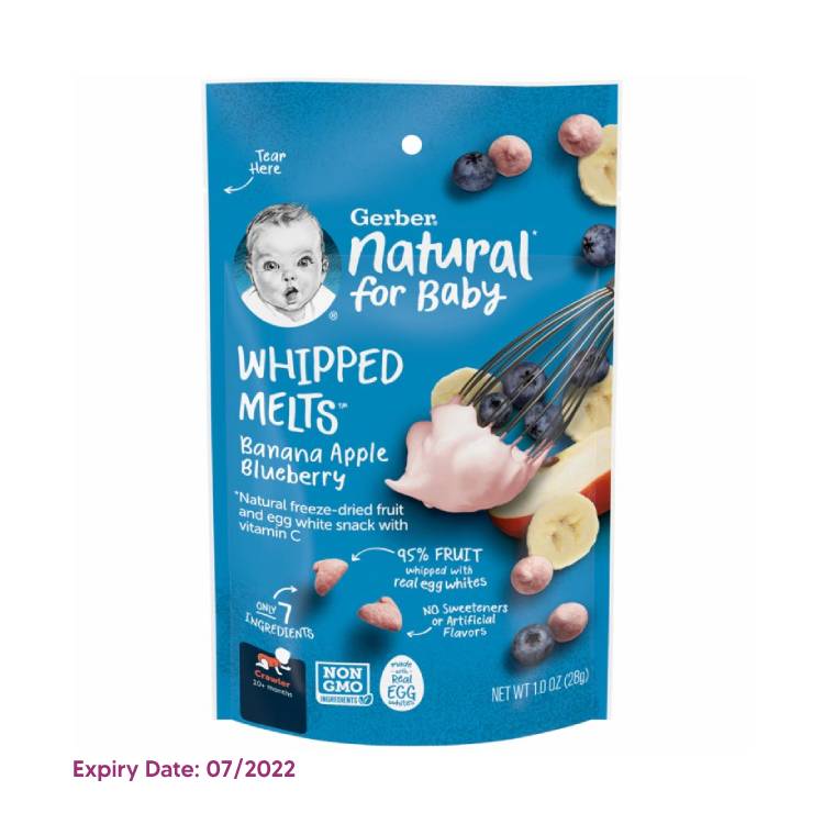 GERBER Whipped Melts - Banana,Apple & Blueberry Naturally Flavored Snack for Babies - 28g, 10 months +