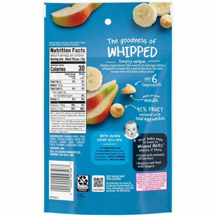 GERBER Whipped Melts - Banana & Pear naturally Flavored Snack for Babies