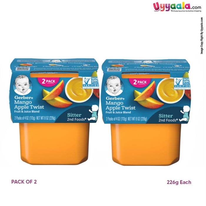 GERBER Puree 2nd Foods Mango Apple Twist Fruit & Juice Blend For Babies, 2 Pack (113g each) - Sitter - Pack of 2