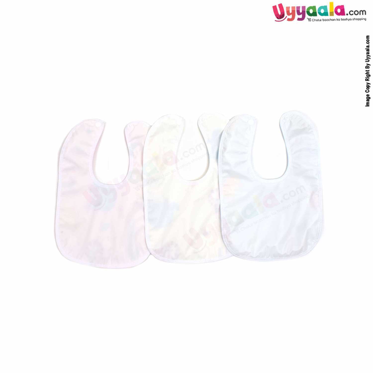 Baby Bib One Side Velvet & Another Side PVC with Animals Print for Newborn Pack of 3,Size(28.5*19.5cm)- Multi color