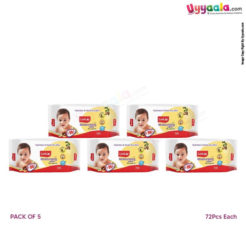 LUVLAP Moisturizing Wipes Jojoba Oil & Vitamin-E - 5Pack - 72pcs each-uyyala-com.myshopify.com-Skin Care-LuvLap