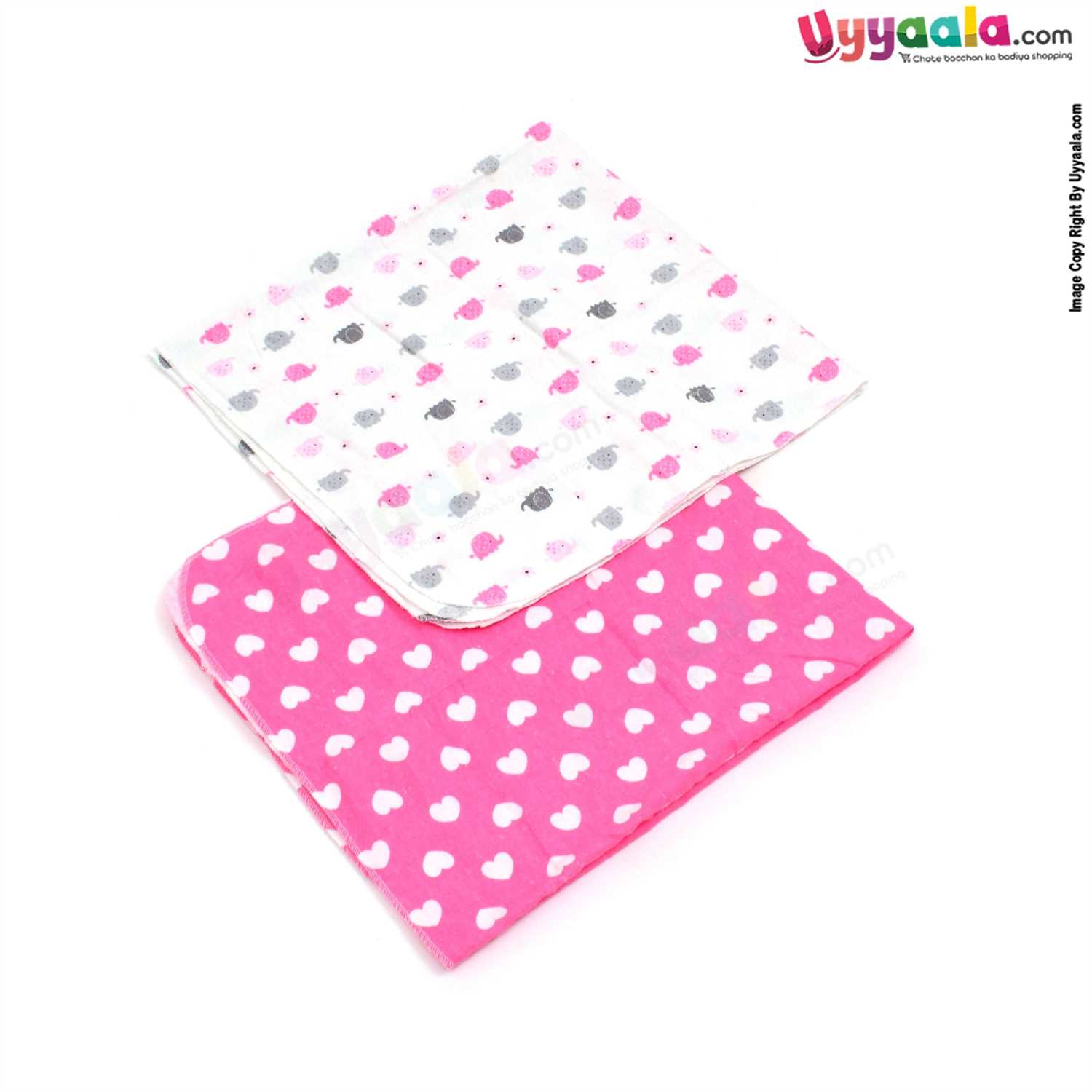 KOLACO Baby Soft Bath Towel with Elephant & Love Symbol Print Pack of 2  0+m Age, Size (74*73) - Dark Pink & White