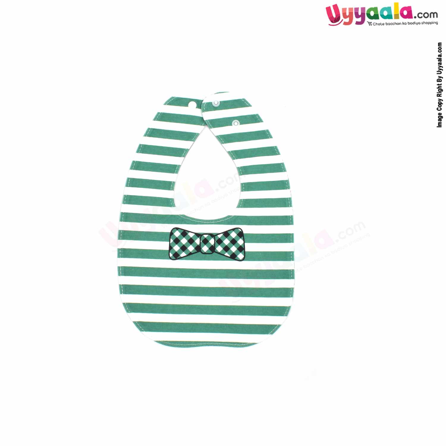 Baby Bib Soft Hosiery Cotton 2 in 1 Usable with Bow & Stripes Print for Newborn, Size (29.5*20cm)- Green & White