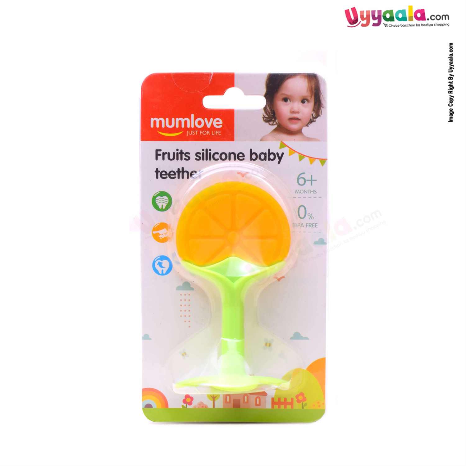 MUMLOVE Massage Silicone Baby Teether 6+m Age - Orange, Green