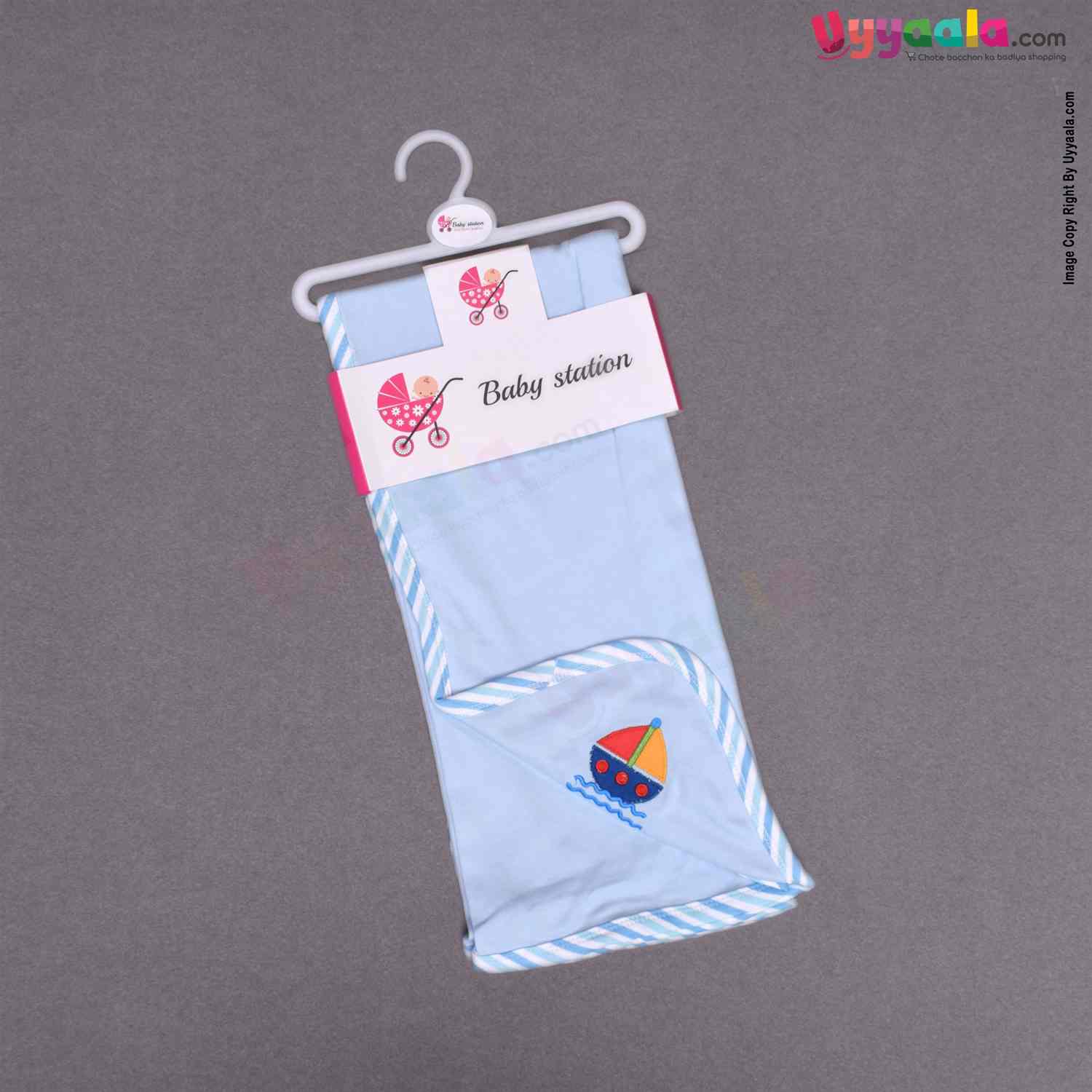 BABY STATION Hooded Single Layer Towel Hosiery Cloth Plain Bird Print 1pc 0+m Age