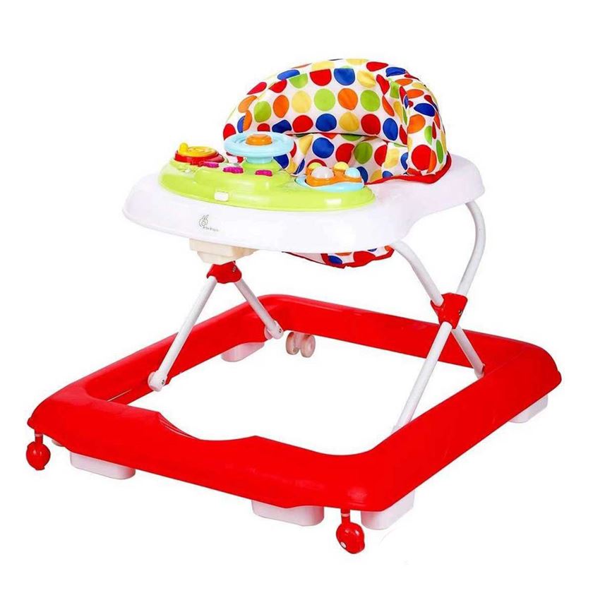 R FOR RABBIT Step Up Anti Fall Baby Walker with Adjustable Height and Musical Toy Bar for Kids, Red