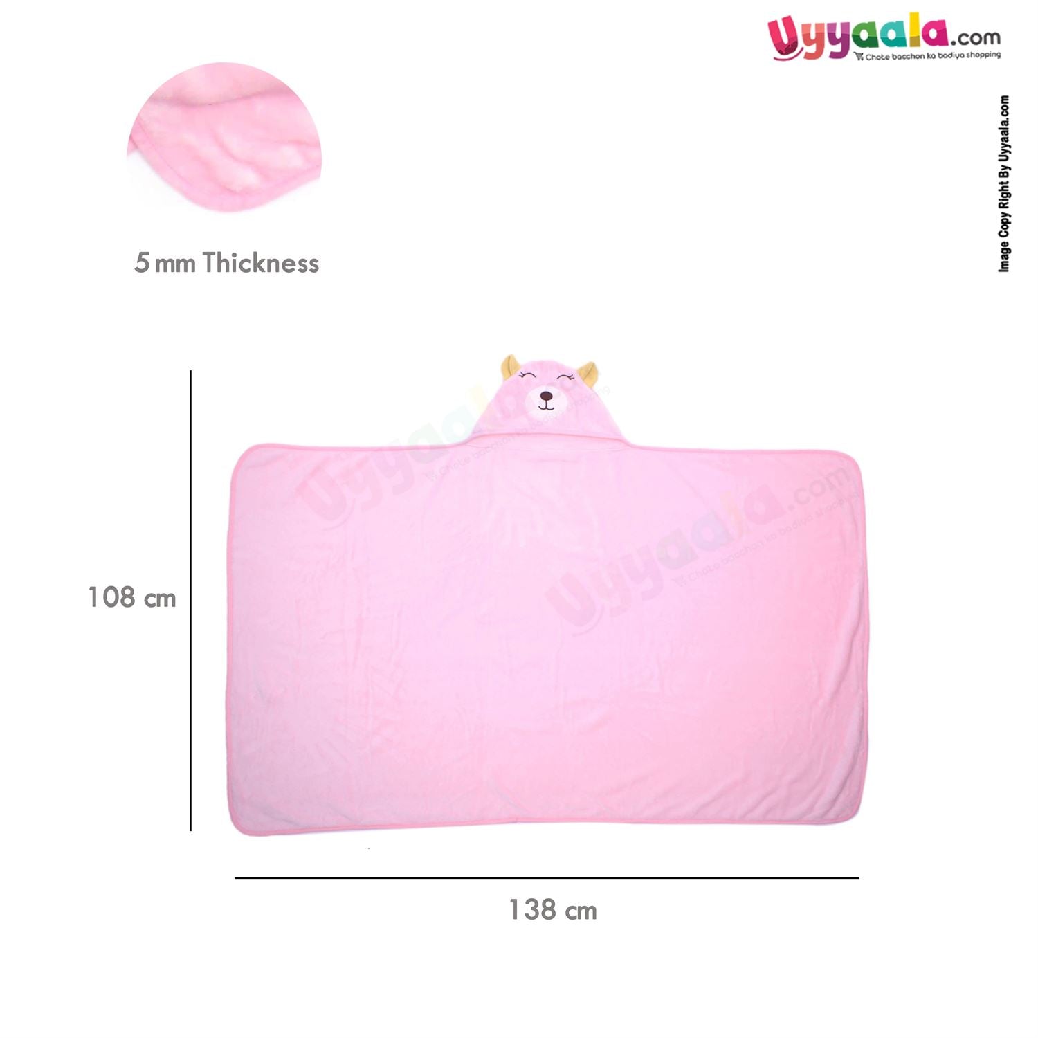 Hooded Coral Fur Blanket Bear Character 0-24m, Pink