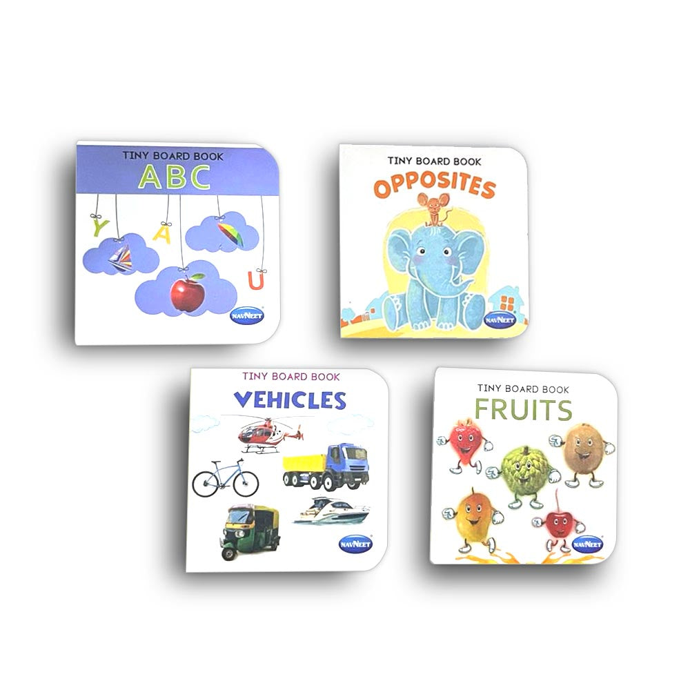 NAVNEET tiny board book pack of 4 - vehicles, fruits, opposites & ABC - 1- 5 years