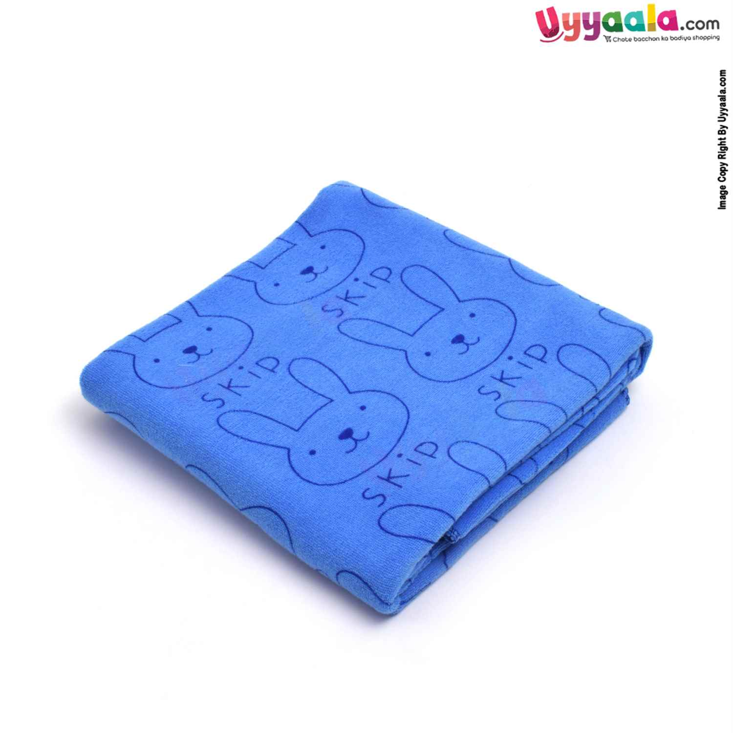 Soft Terry Bath Towel Premium with Rabbit Print for Babies 0-36m Age, Size (143*75cm)- Blue