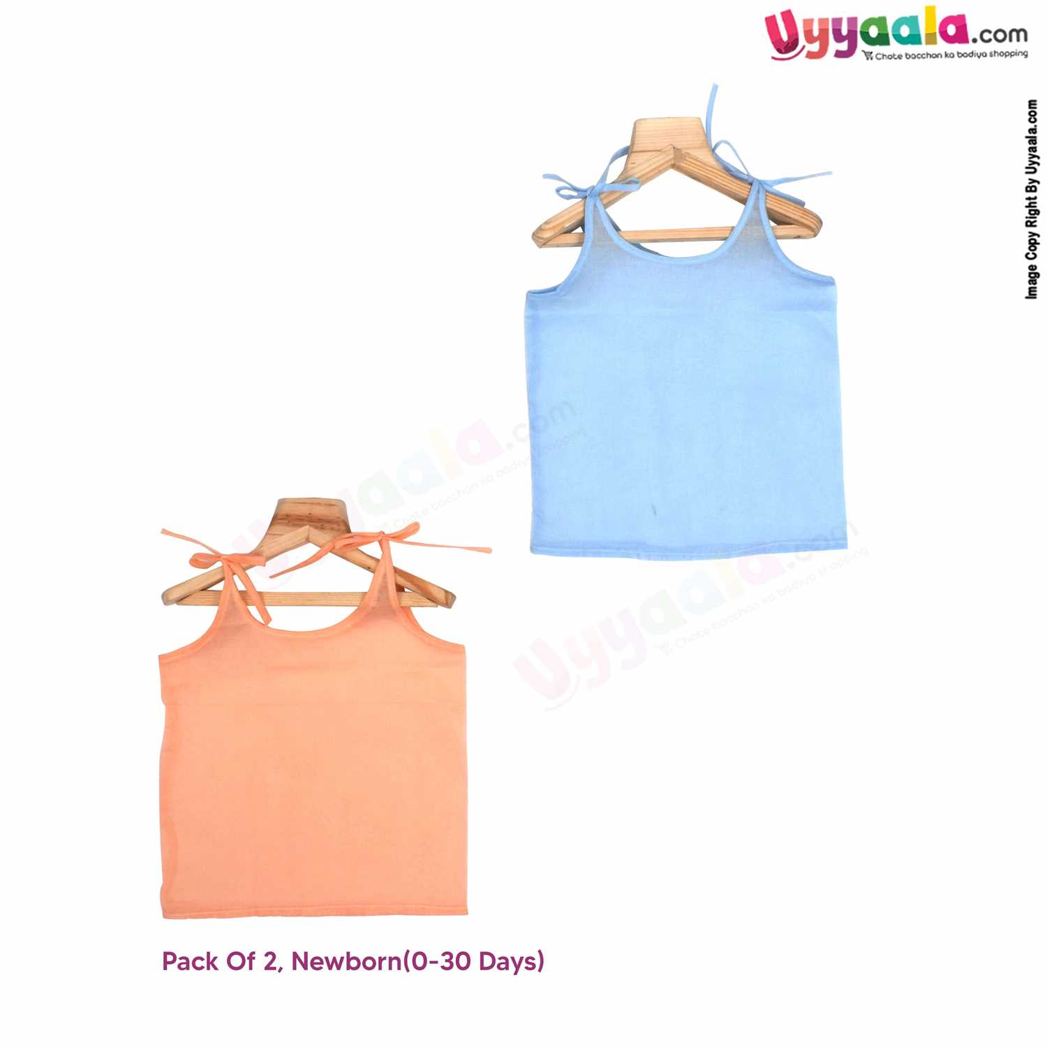 SNUG UP Sleeveless Baby Jabla Set, Top Opening Tie knot Lace Model, Premium Quality Cotton Baby Wear, Stripes Print, (0-30 Days), 2Pack - Blue & Orange