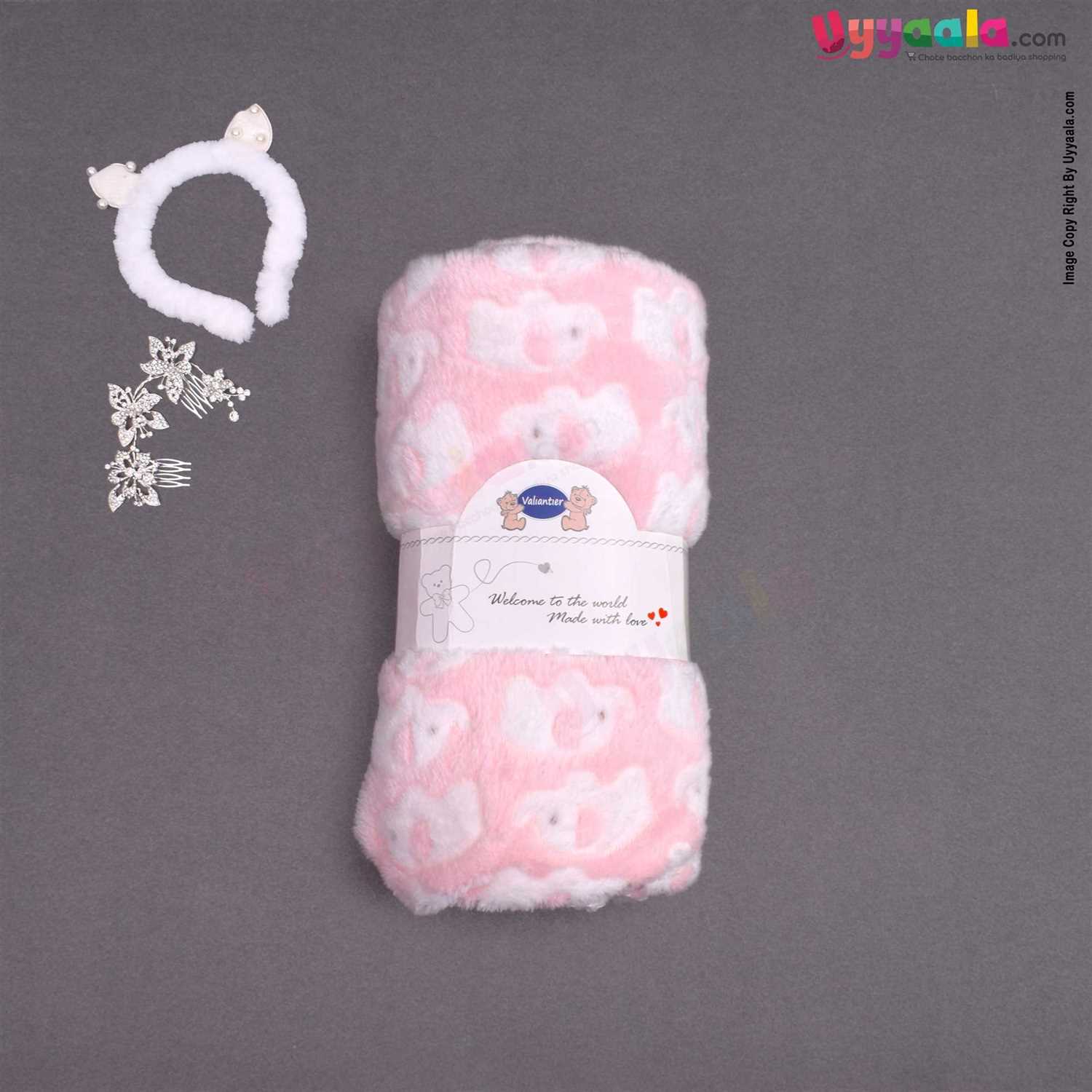 Valiantier Fur Roll Blanket Elephant Print 0-24m,Pink