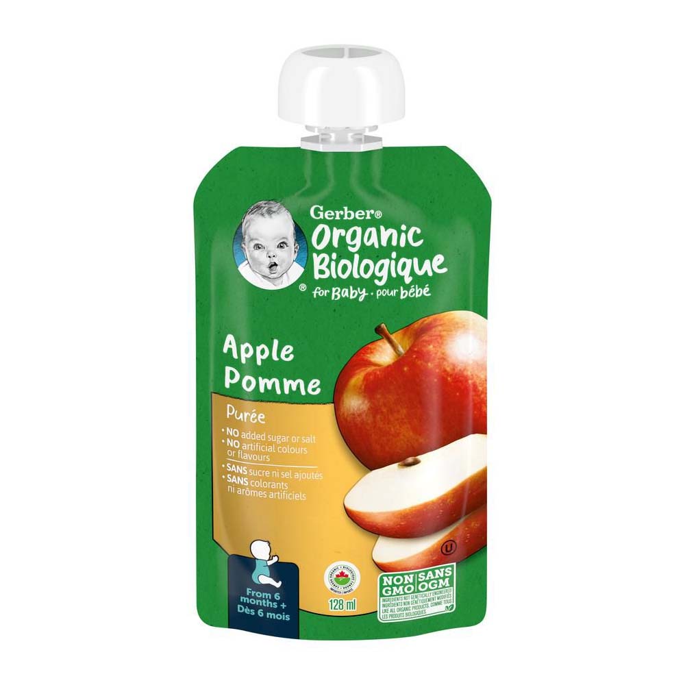 Gerber Organic Biologique Puree for Babies, Apple - 128ml, 6 Months +