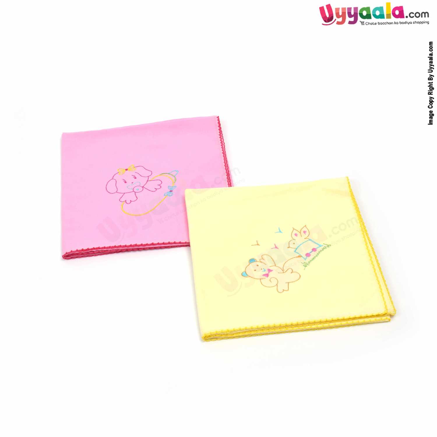 SNUG UP Babies Cotton Wrapper with Teddy Bear & Squirrel Print Pack of 2 0+m Age, Size (112*98cm)-Yellow & Pink