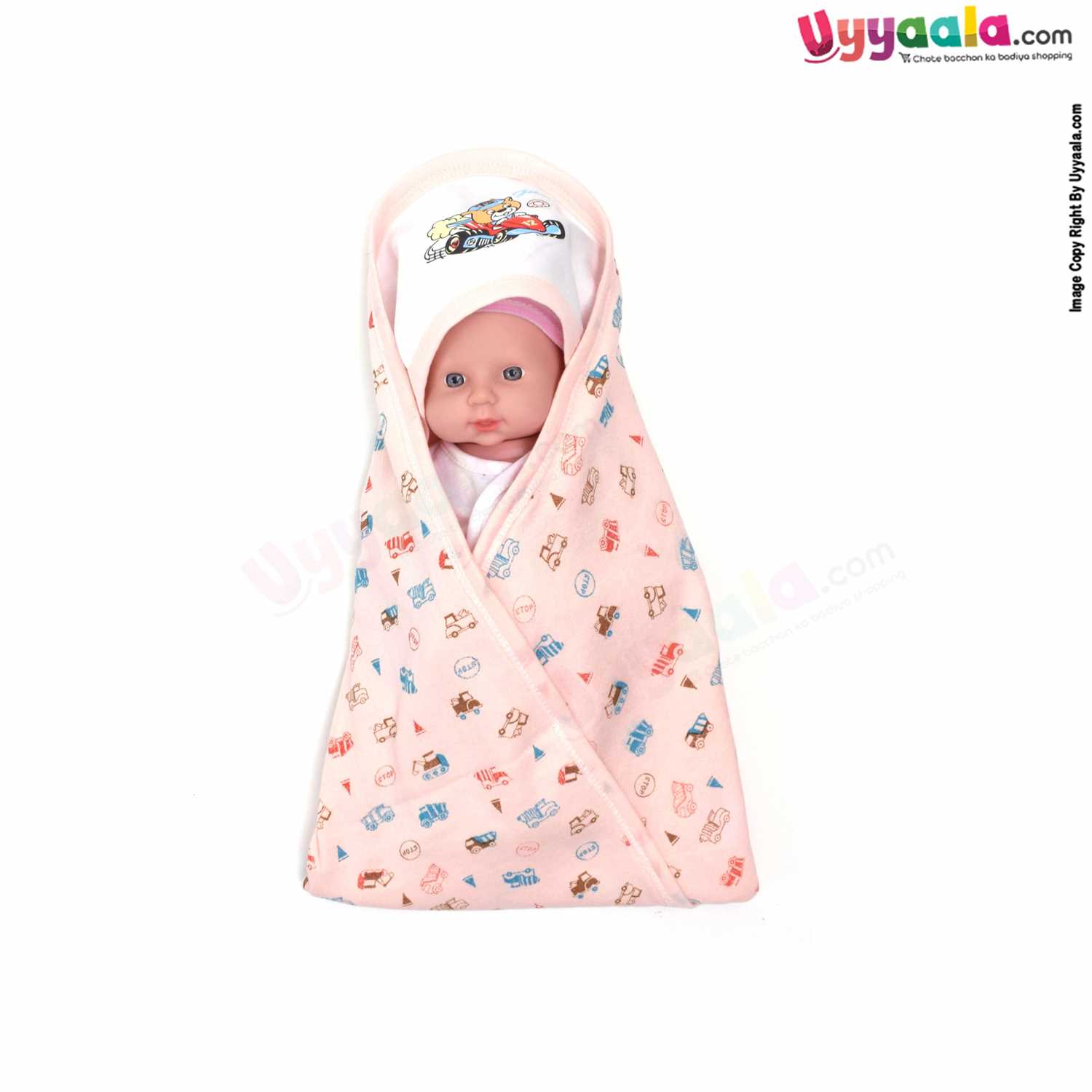 Baby Terry Hooded Towel with Trucks Print 0+m Age