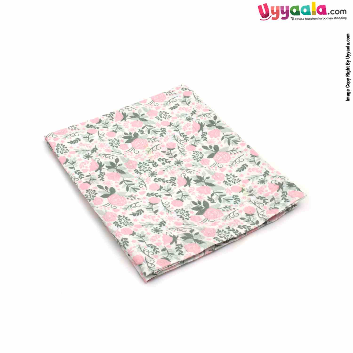 Muslin Cotton Wrapper for Babies with Floral Print 0+m Age, Size(112*91Cm)-White
