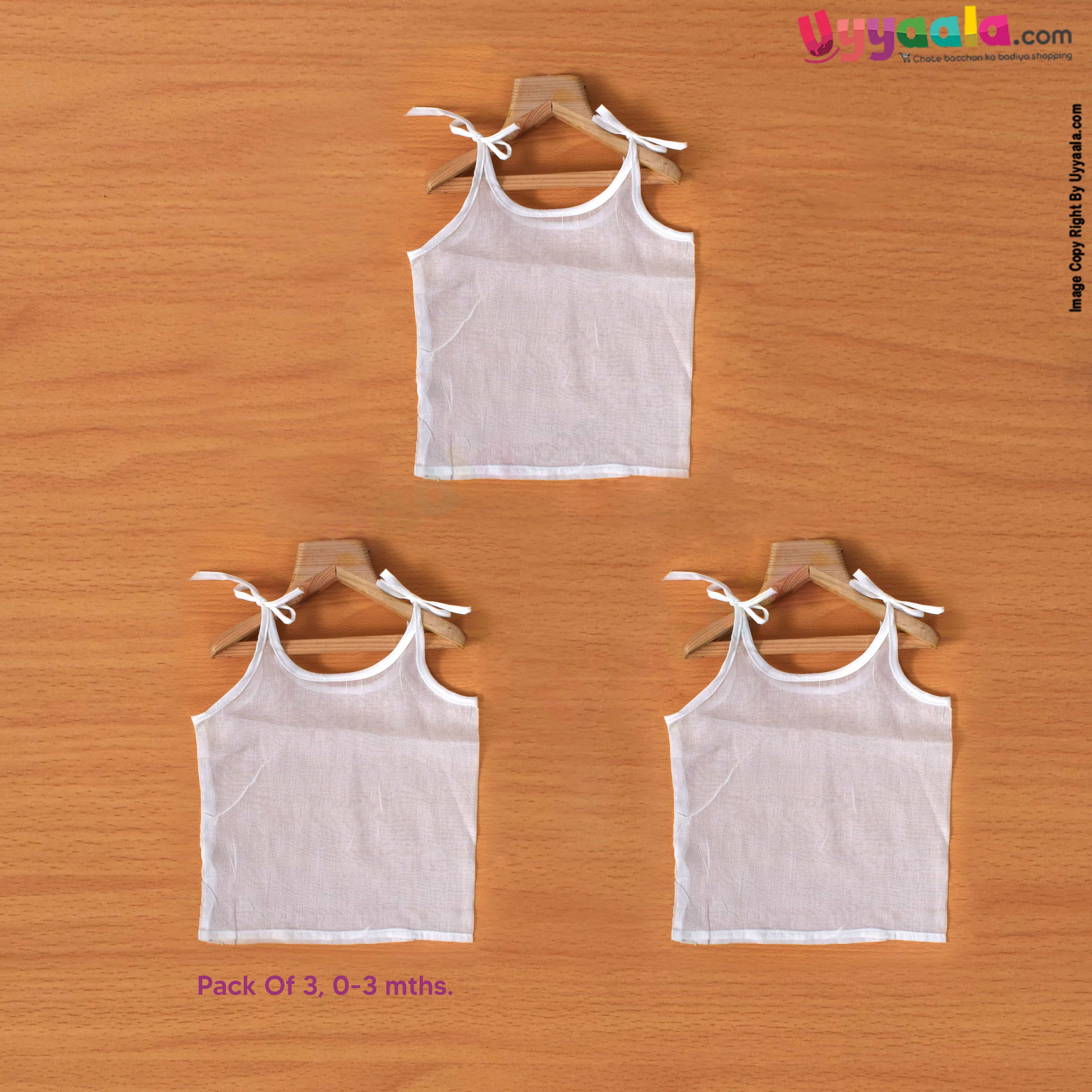 POLAR CUBS Baby 100% Premium Quality Glasco Cotton Sleeve less Tying Model Jabla 3Pack , White, 0-3M
