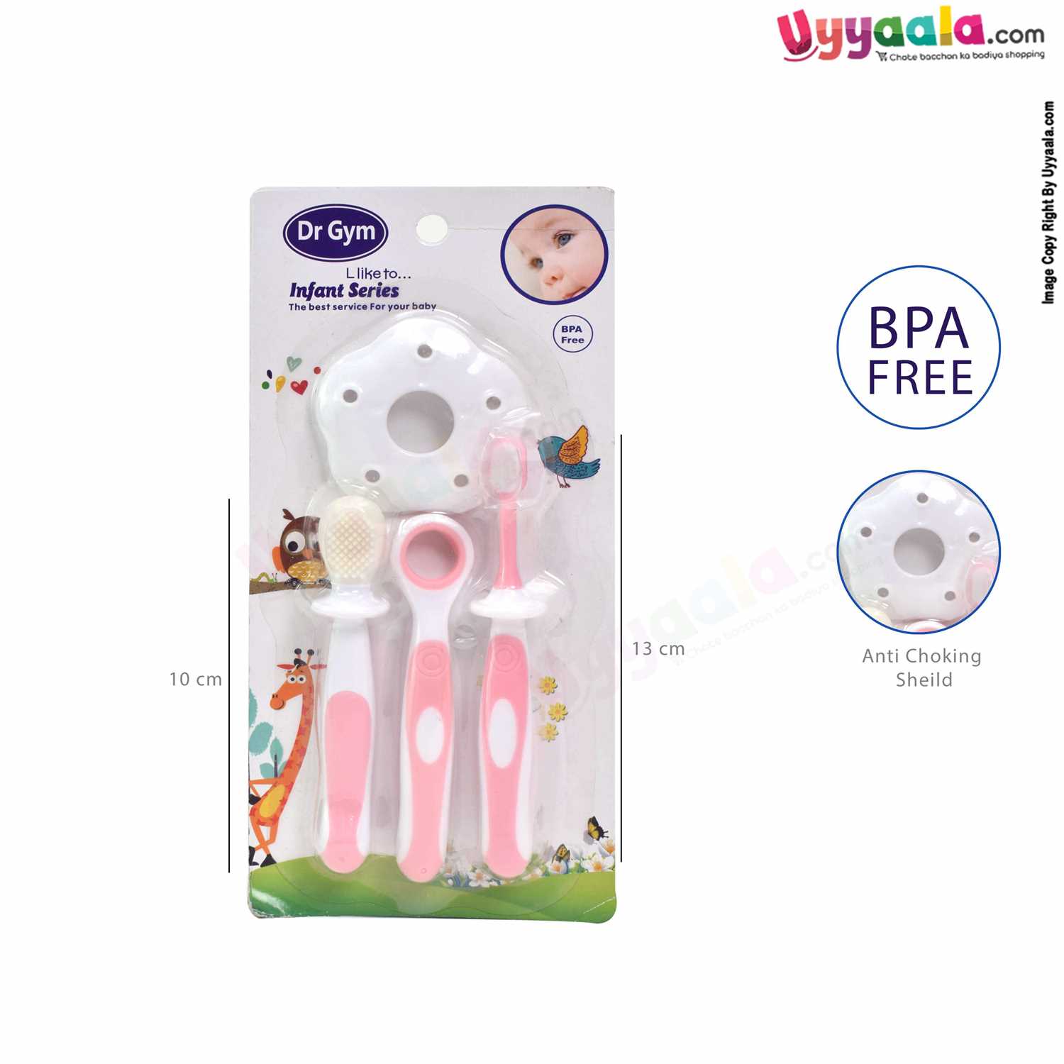 DR GYM Infant Series Toothbrush Set with Anti-choking shield fits firmly for brushes