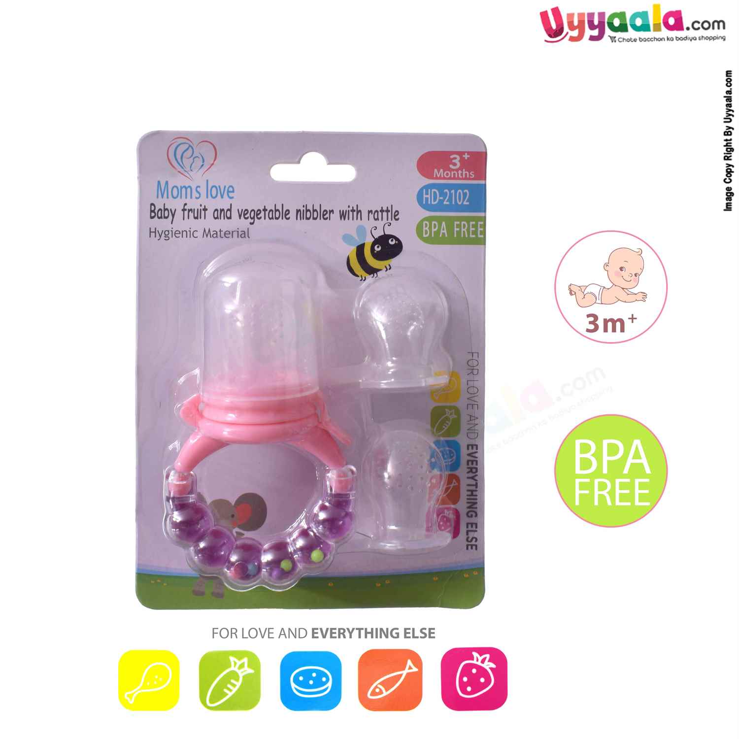 MOMS LOVE Baby Fruit & Vegetable's Nibbler With Extra 2 Nibs And with Rattle- 3m+age