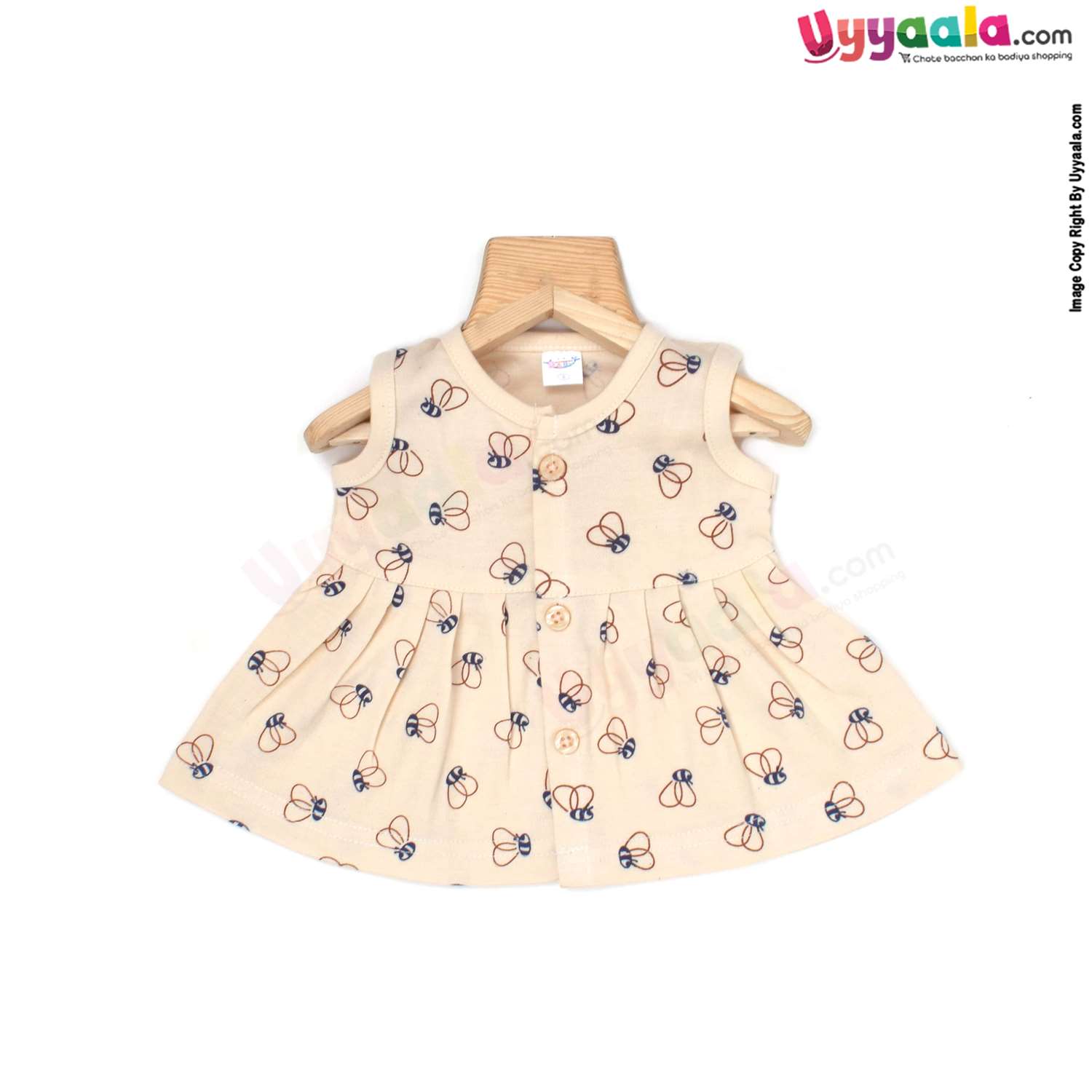 MOMMAS Sleeveless Newborn Baby Frock, Front Opening Button Model, Premium Quality Cotton Baby Wear, (0-3M)