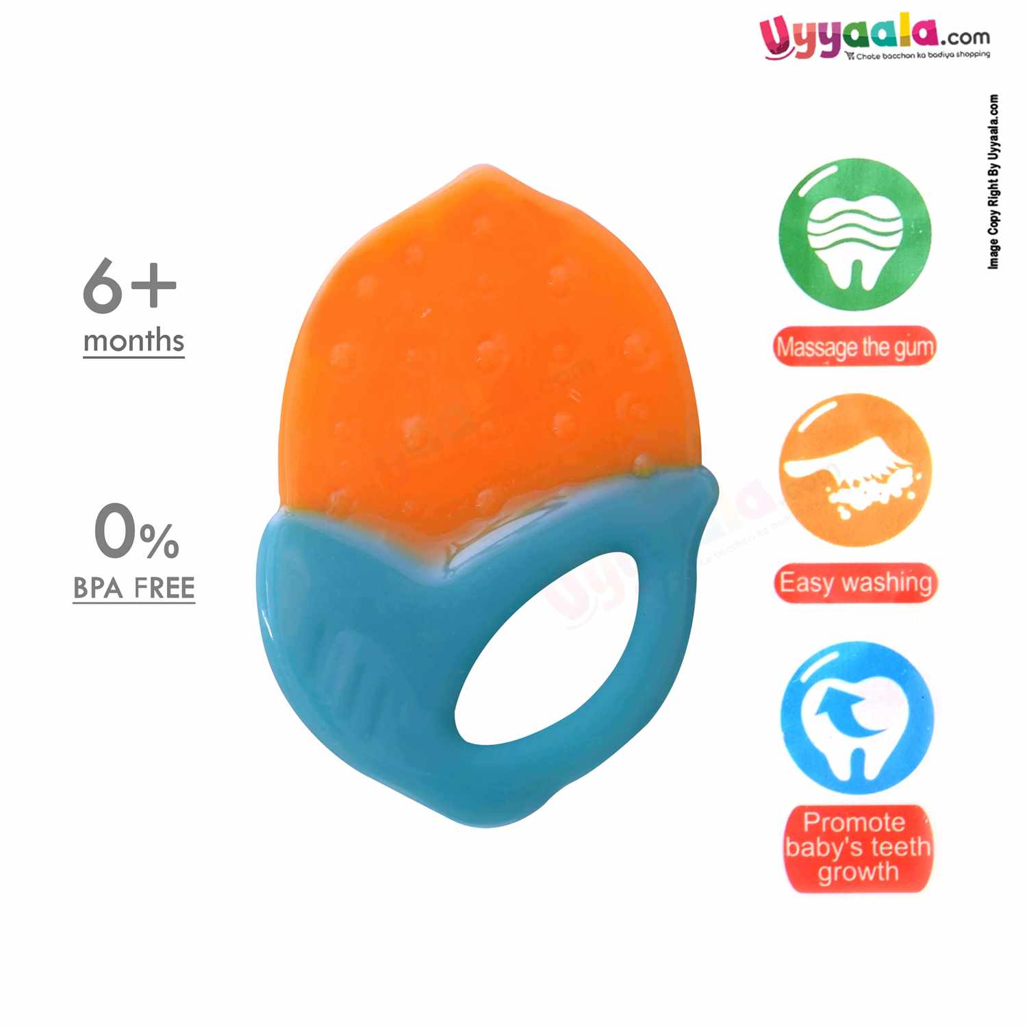 MUMLOVE Massage Silicone Baby Teether for Babies 6+m Age - Blue, Orange