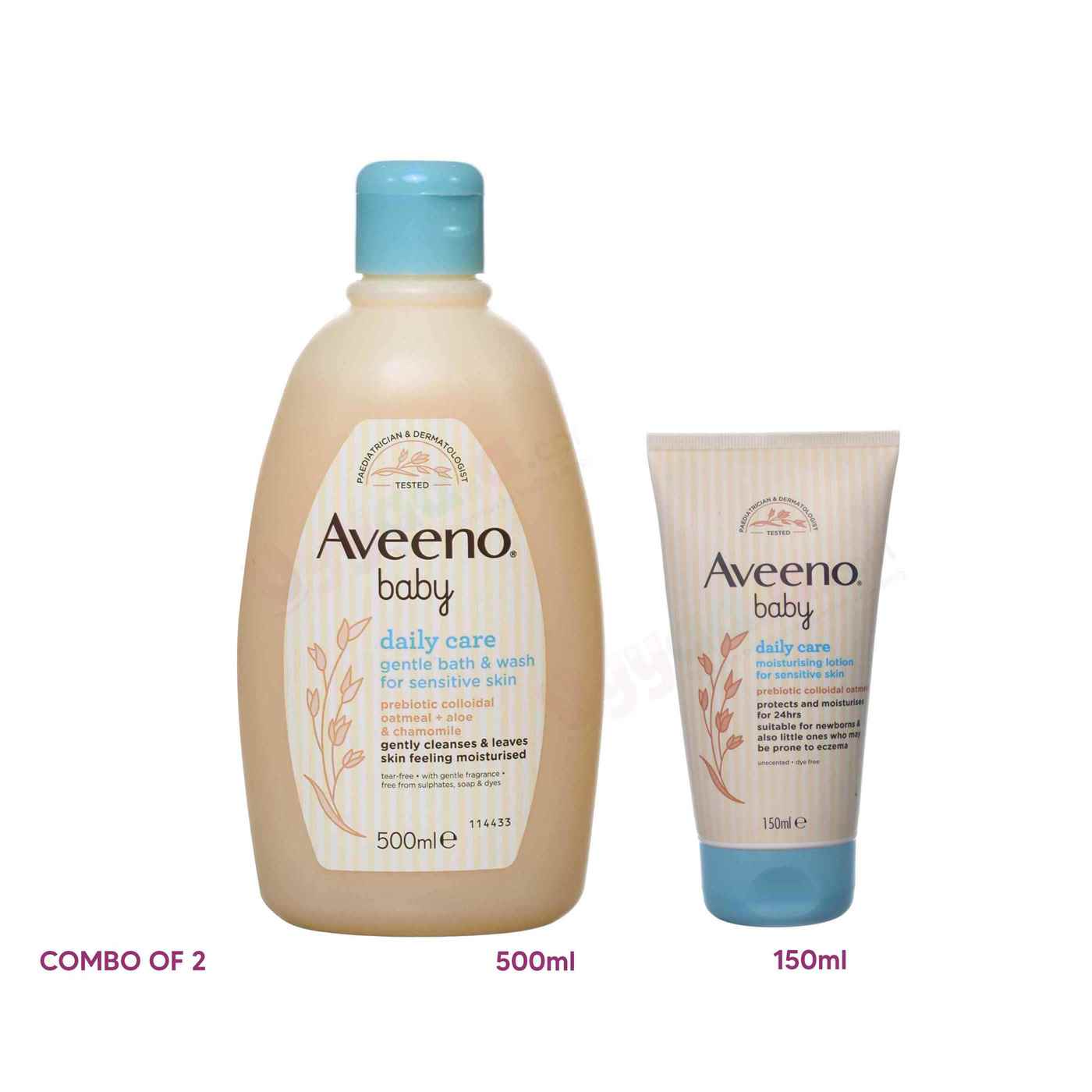 AVEENO BABY daily care moisturising lotion for sensitive skin 150ml and daily care gentle bath & wash for sensitive skin 500ml