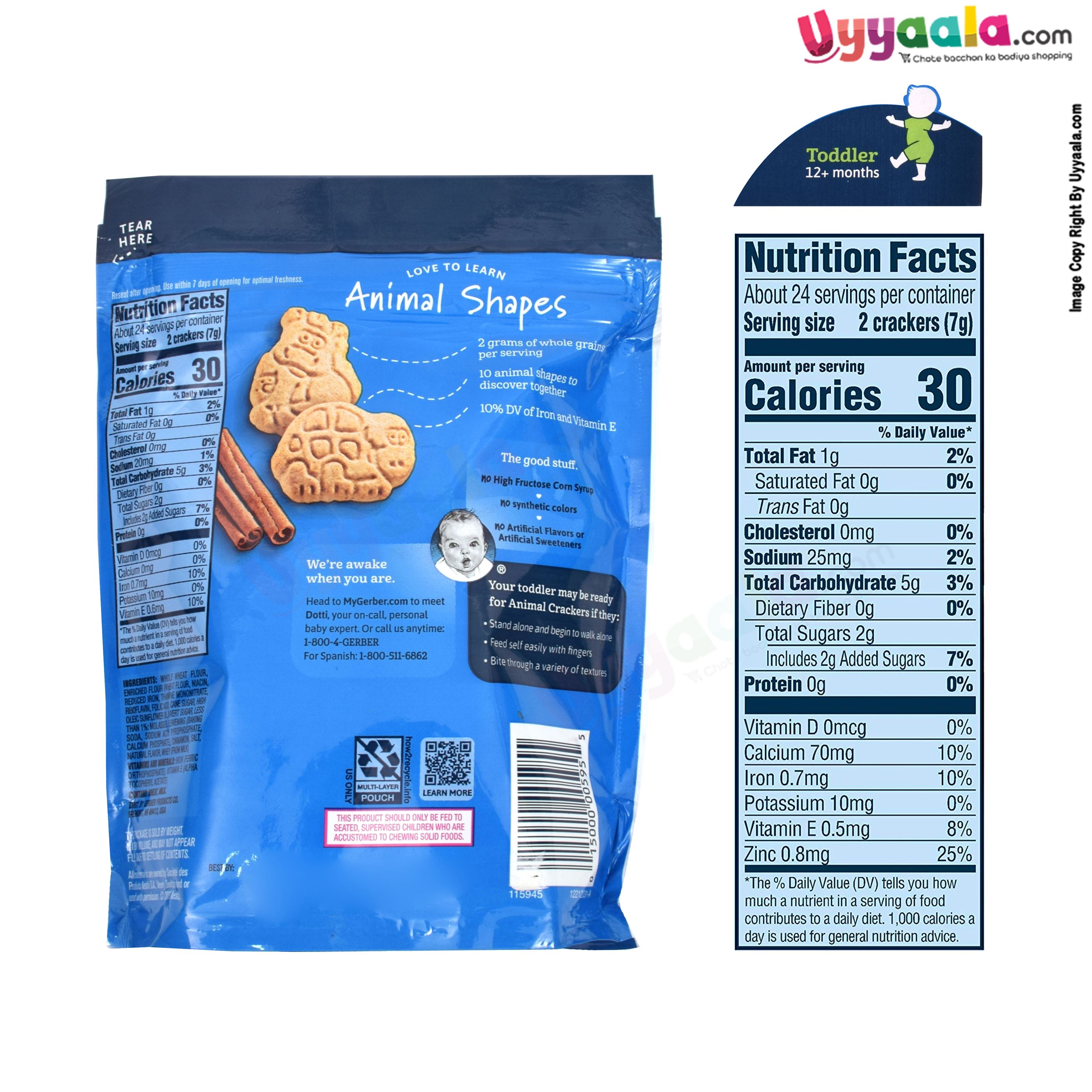 GERBER Biscuits - arrowroot & animal crackers, naturally flavored biscuits for babies, combo of 2 - 325g - 10 months +