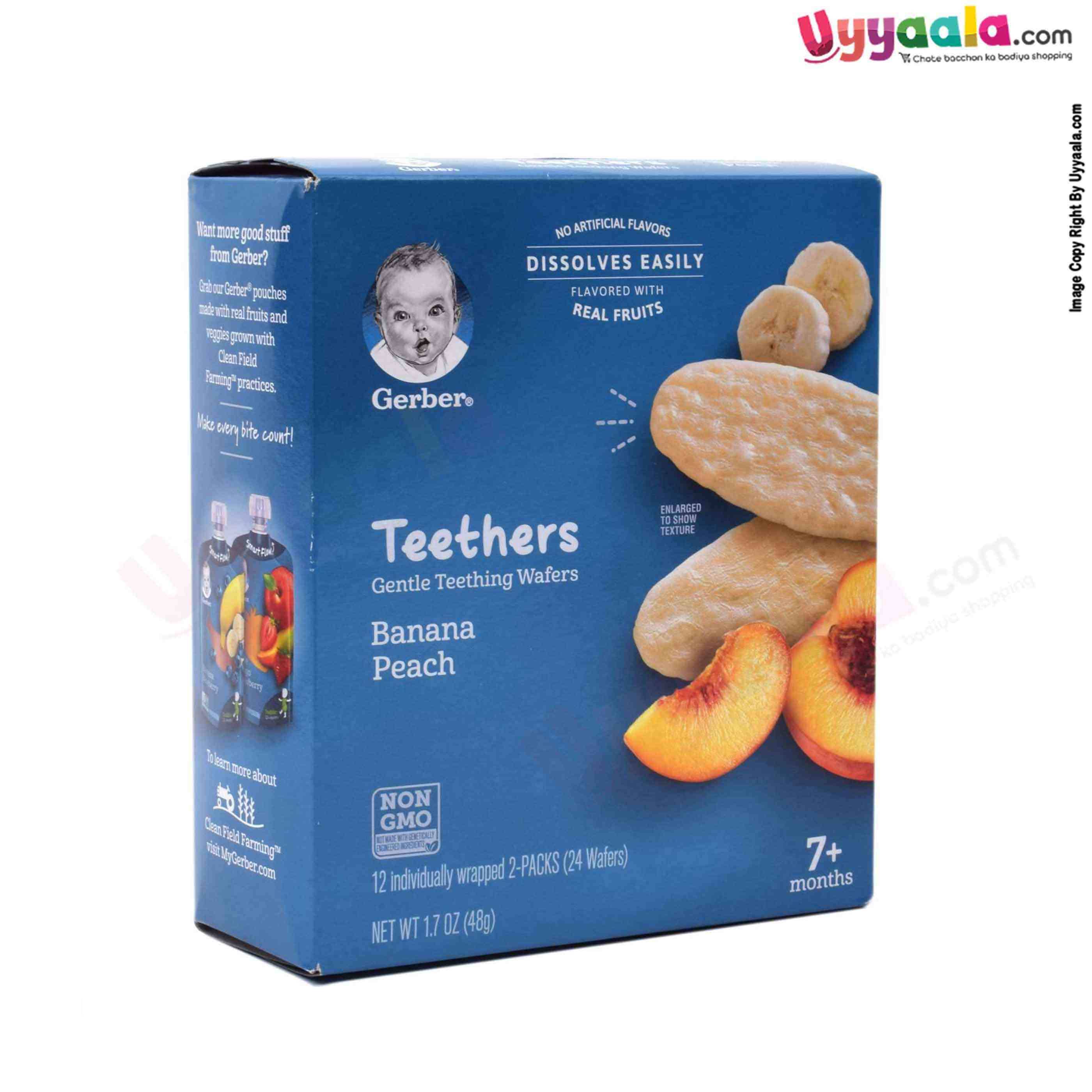 GERBER Gentle teething wafers for babies, banana and peach - 48g, 7 months +
