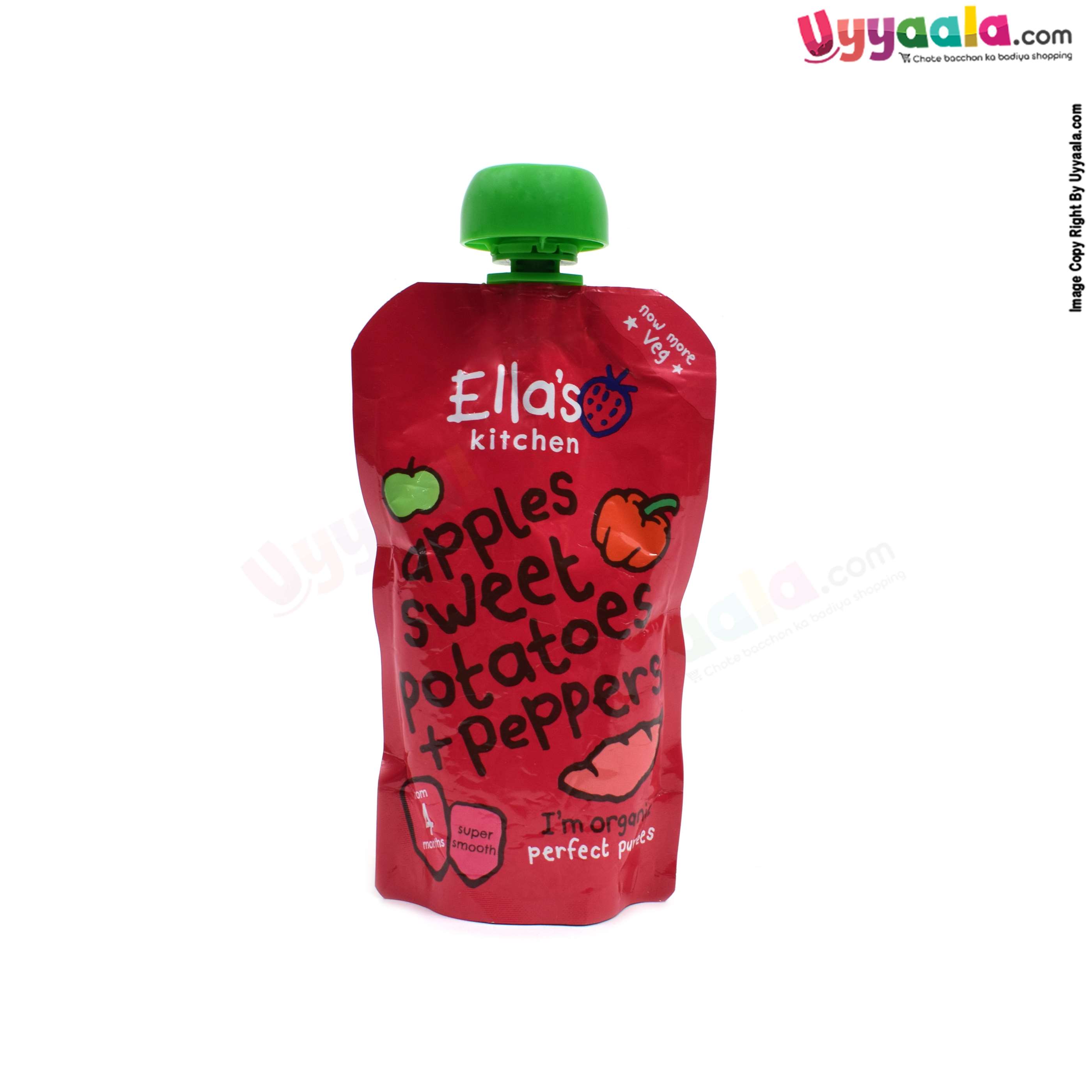 ELLA'S KITCHEN Apples sweet potatoes + peppers super smooth purees for babies - 120gms, 4 months +