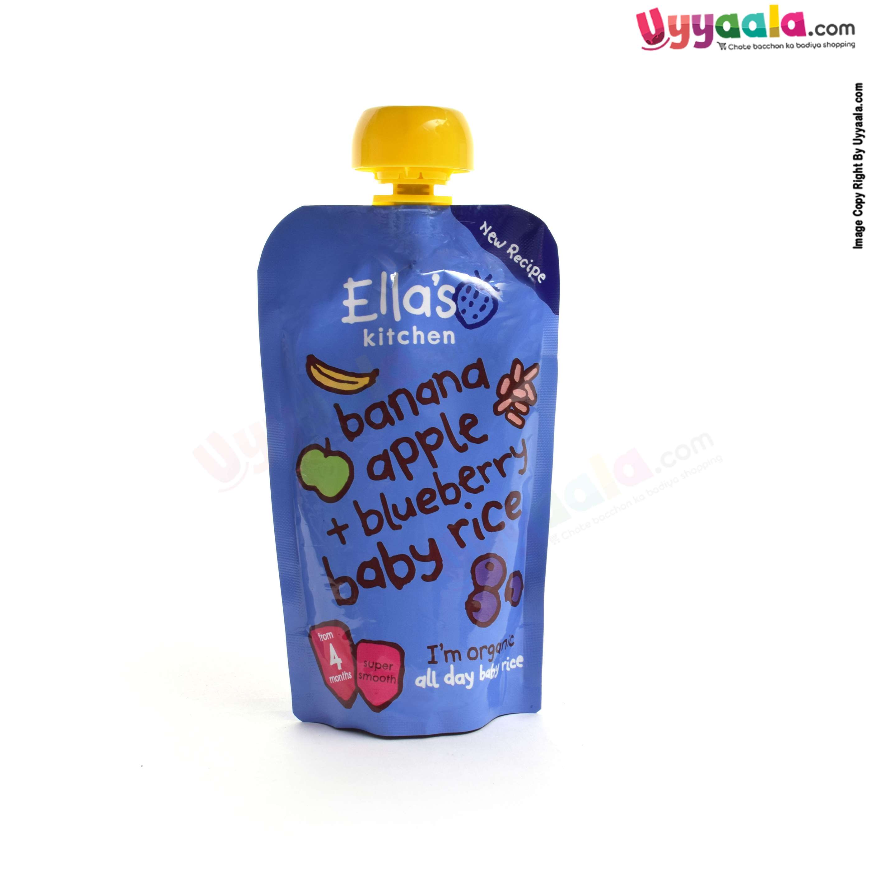ELLA'S KITCHEN Banana apple + blueberry baby rice, super smooth purees for babies - 120g, 4 months +