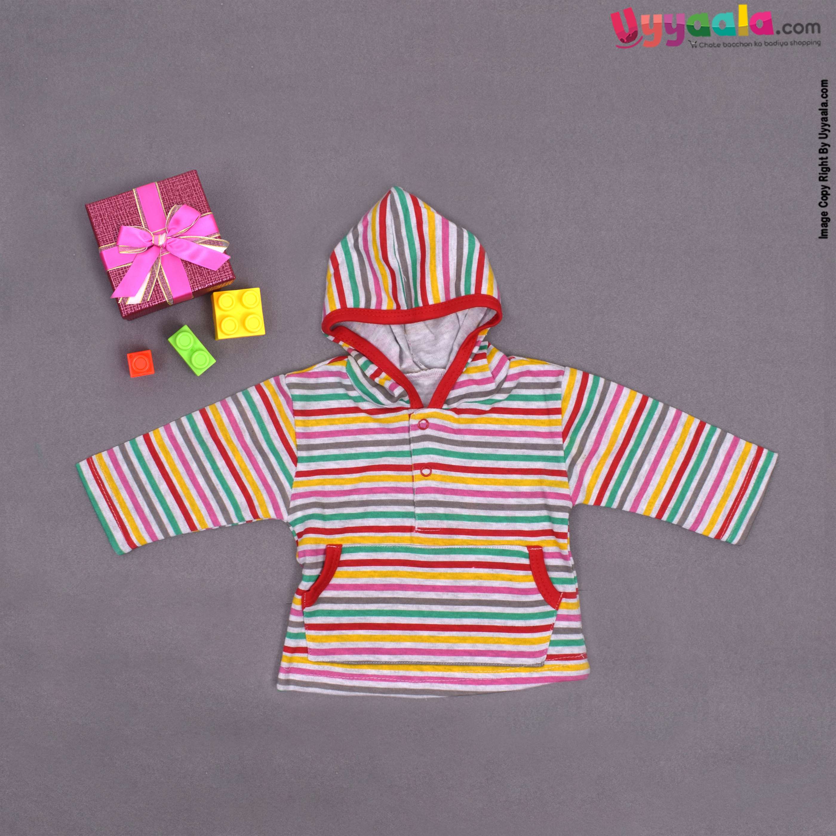 PRECIOUS Full sleeves hoodies t - shirt, cotton - multicolored stripes