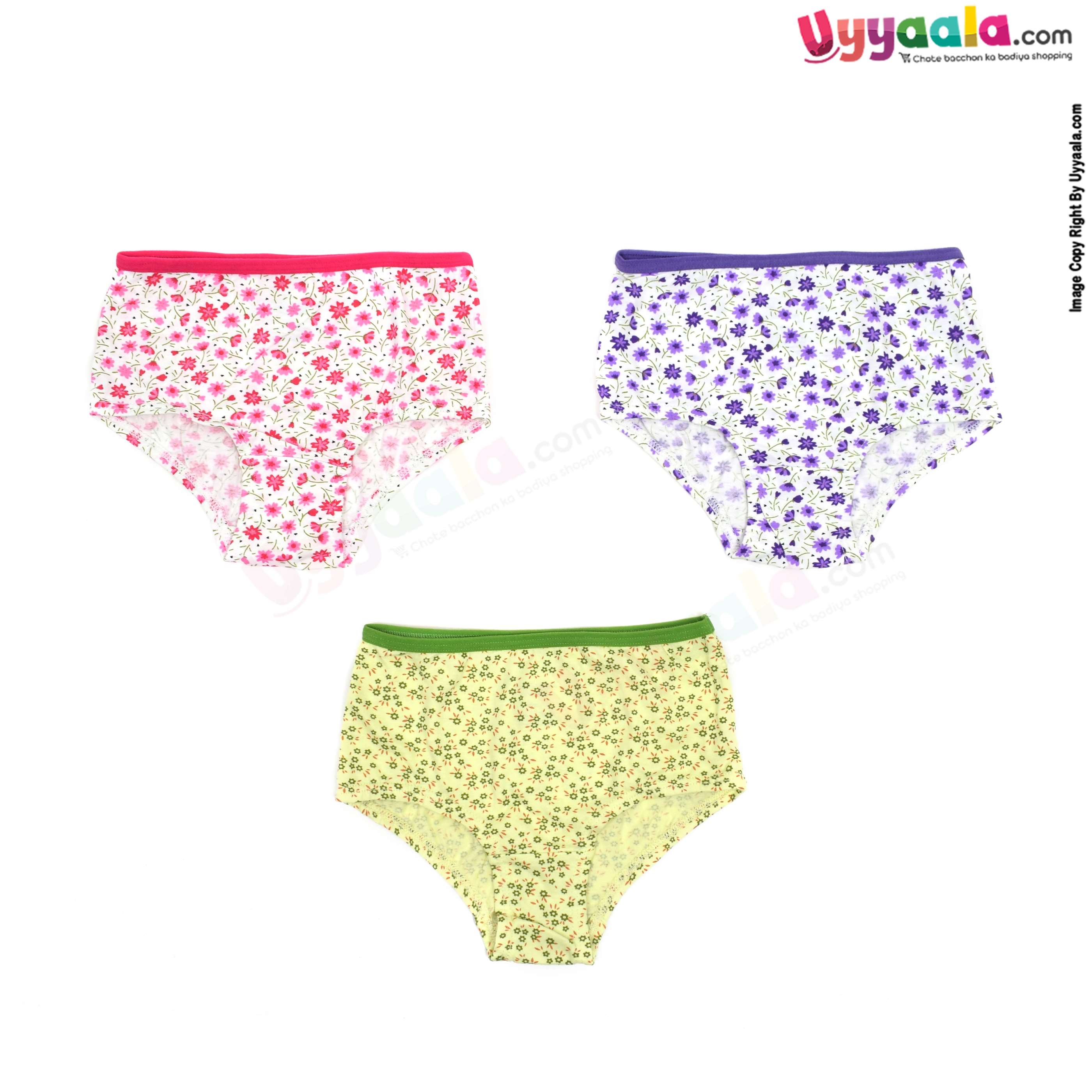BLOSSOM JUNIOR Panties ,premium cotton panties for baby girl, pack of 3 - white & green with fairy wisp print, 1 - 2 years