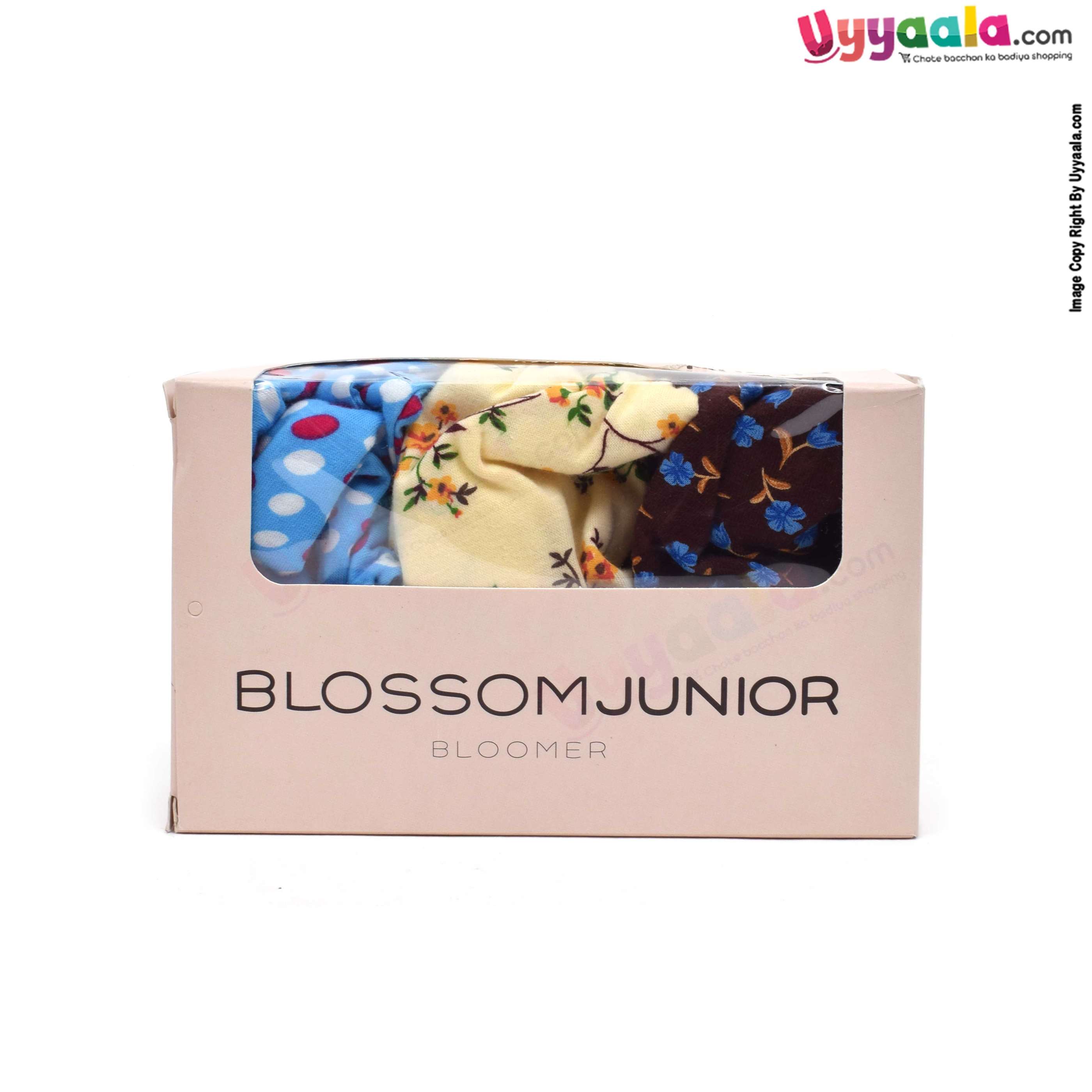 BLOSSOM JUNIOR Bloomer, premium cotton for girls, pack of 3 - multi color