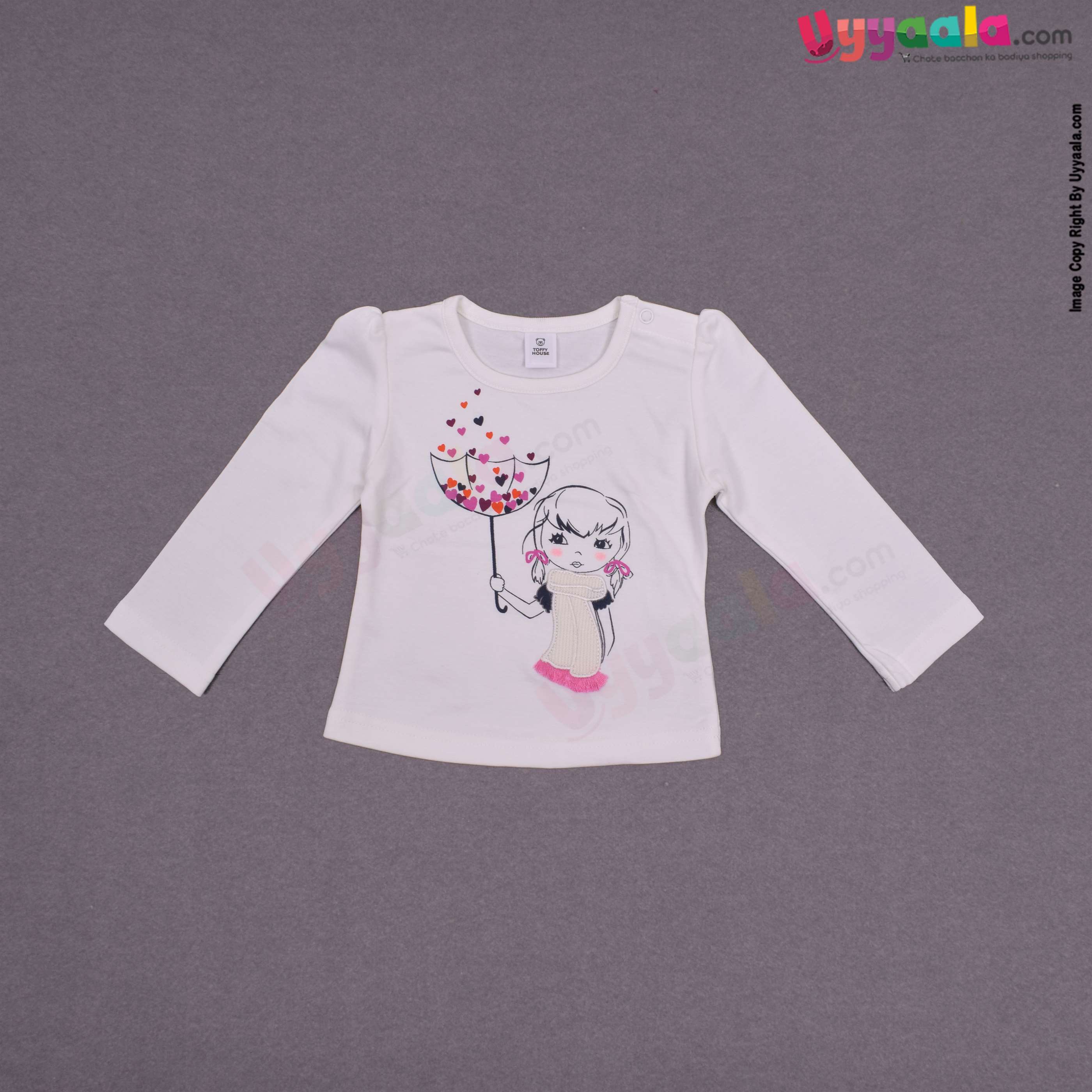 TOFFY HOUSE T - shirt with pants for baby girls - white with girl print & pink