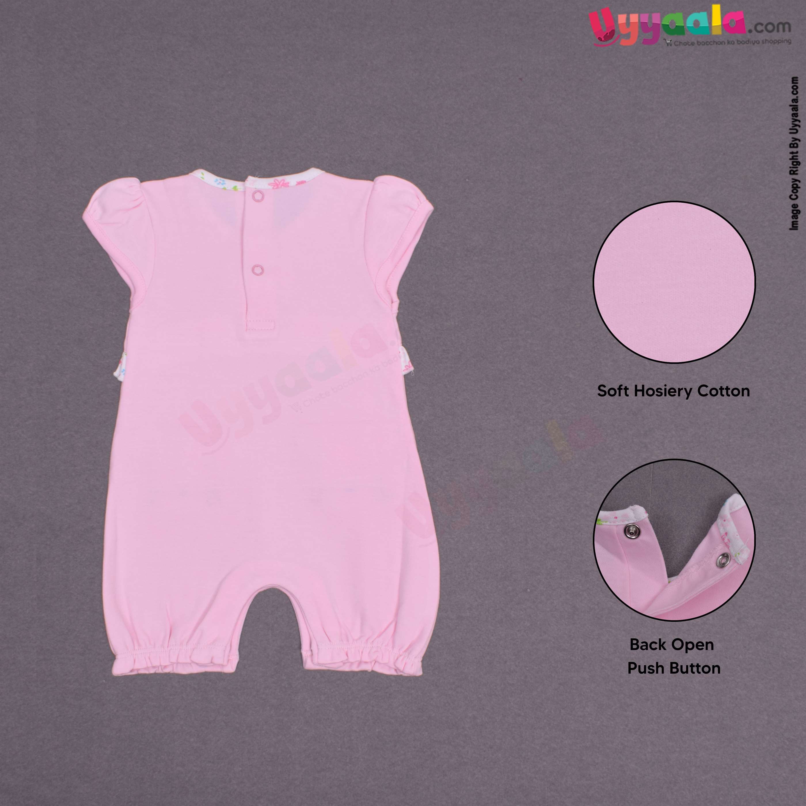 WONDER CHILD Party wear half romper for baby girl with bow patch and two pockets- Pink