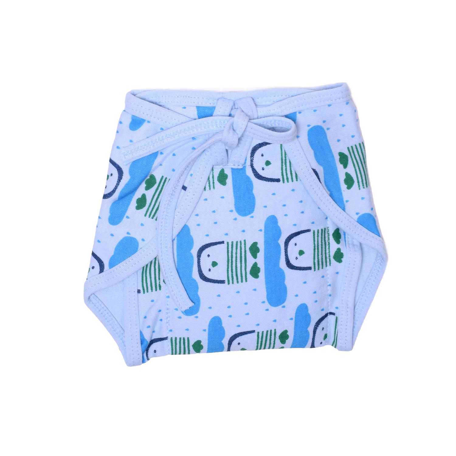 COZYCARE Washable Diapers Hosiery Tying Model Emoji Print Green, Yellow & Penguin Print Blue 3P Set (S)