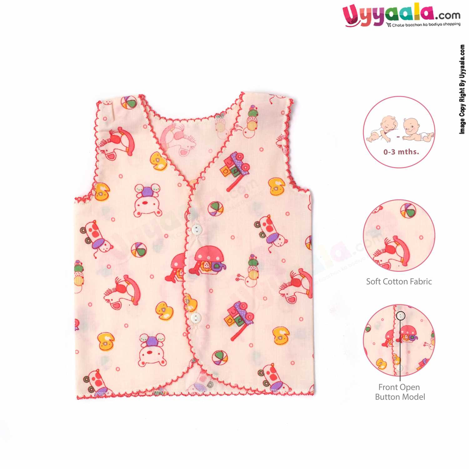 POLAR CUBS Sleeveless Baby Jabla Set, Front Opening Button Model, Premium Quality Cotton Baby Wear, Assorted Prints, (0-3M), 5Pack - Multicolor