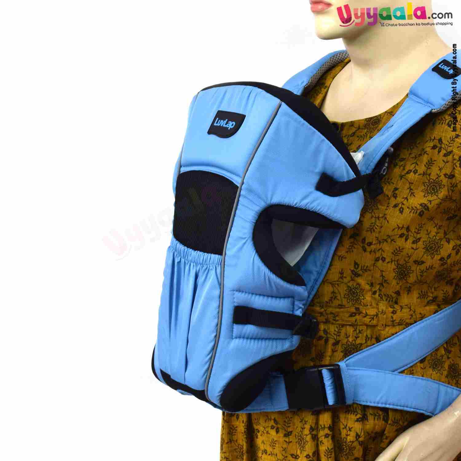 LuvLap Baby Carrier with 2 in 1 Carry Positions, for 6 to 24m Baby, Max Weight Up to 12 Kgs, Size(40*23cm)- Black & Blue