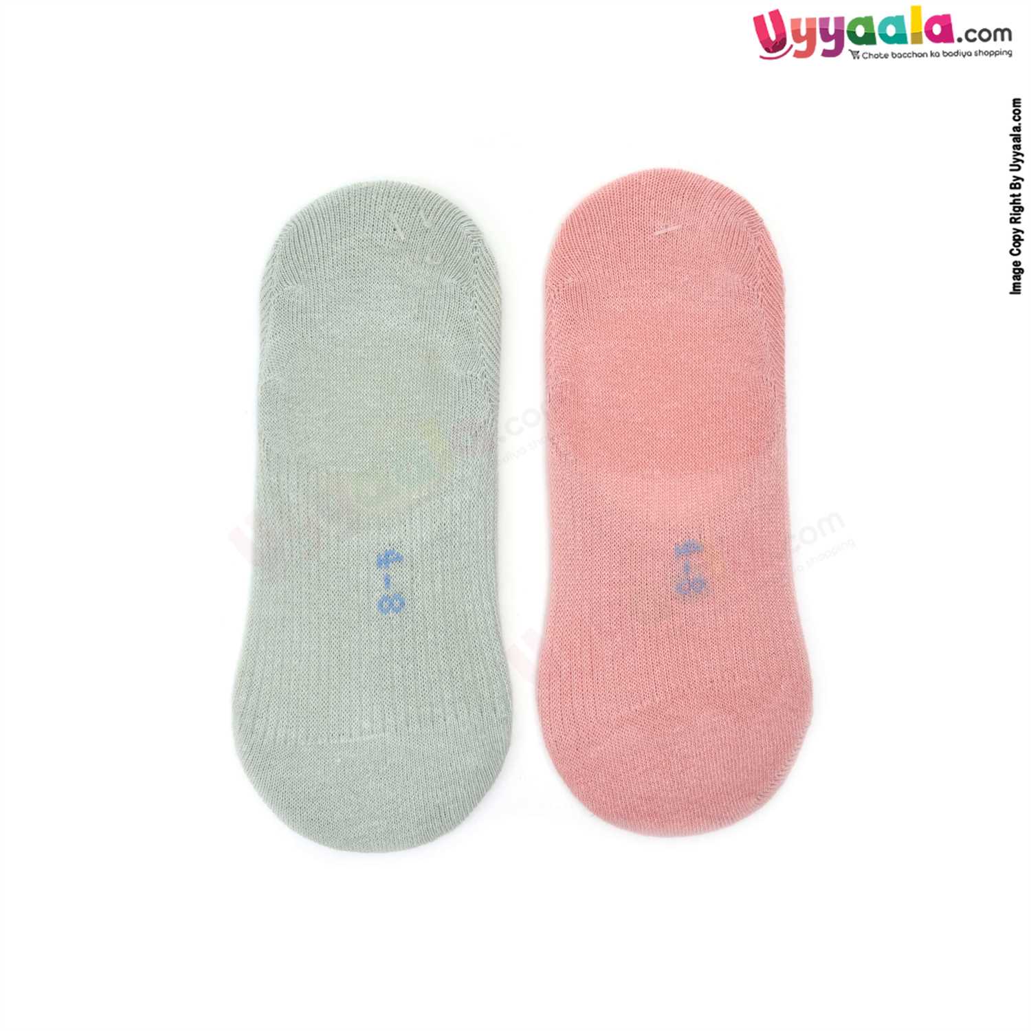 Hosiery Cotton Socks Low Cut Model Pack of 2, 4-8Y Age - Light Pink & Light Green