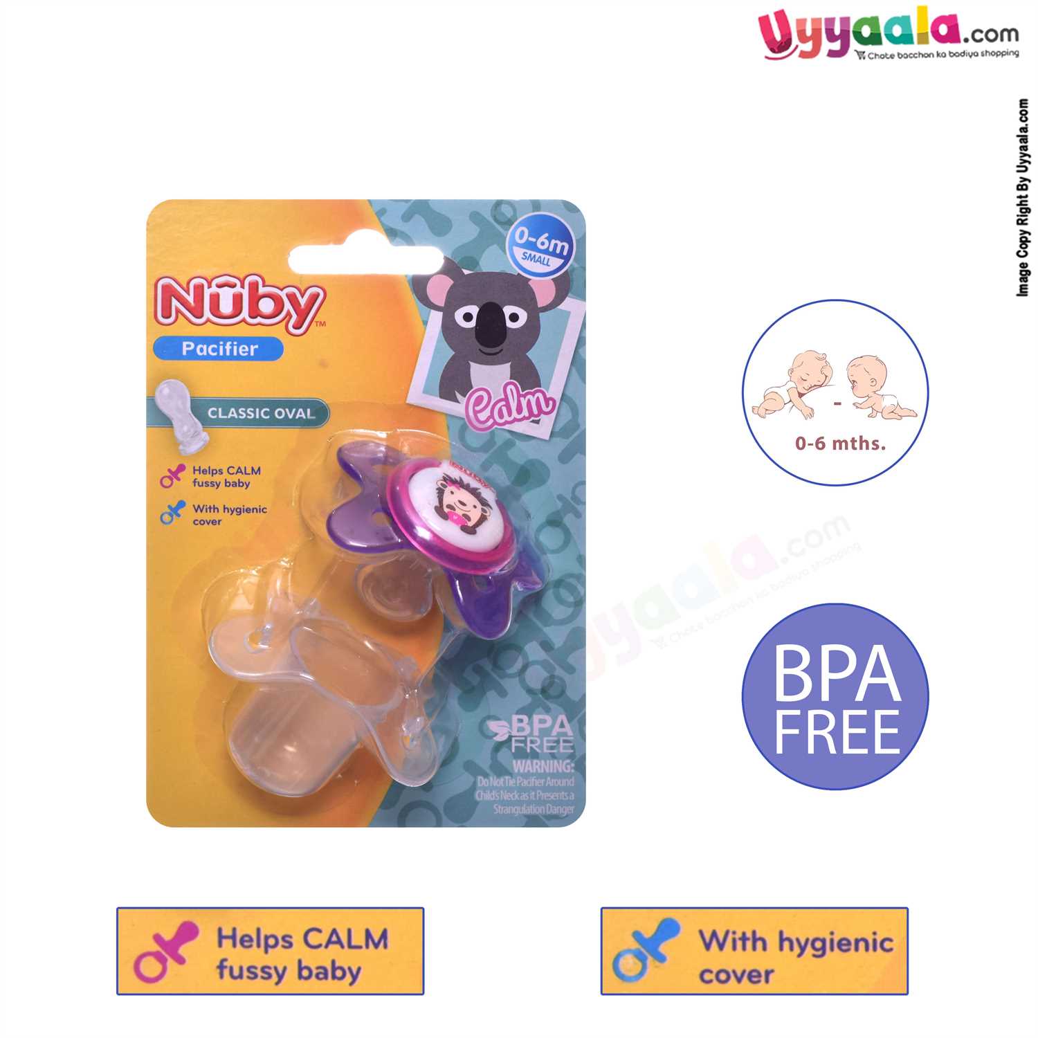 NUBY Classic oval soft pacifier with case - Violet, 0-6m