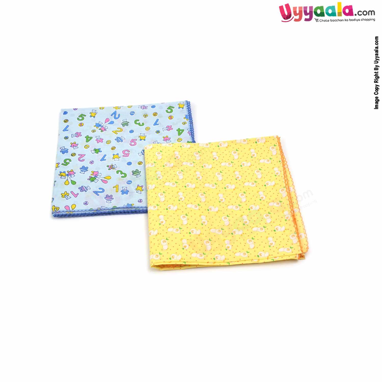SNUG UP Babies Cotton Wrapper with Teddy Bear & Numbers Print Pack of 2 0+m Age, Size (109*99cm)-Yellow & Blue