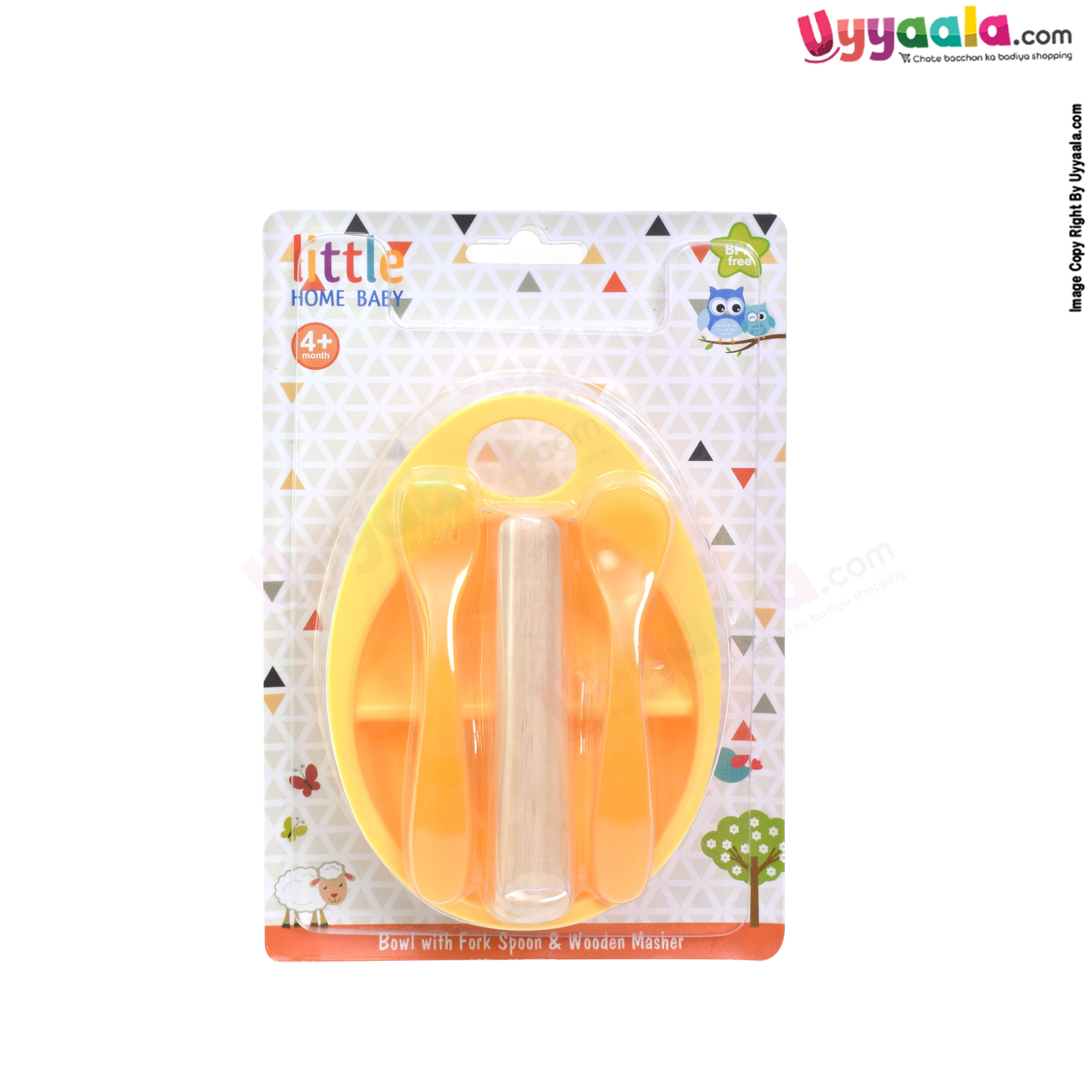 LITTLE HOME BABY Food Masher (BPA Free) Bowl with Fork Spoon & Wooden Masher