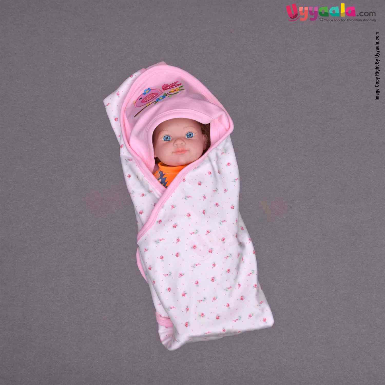 BABY STATION Hooded Double Layer Towel Hosiery Cloth with Flowers Print