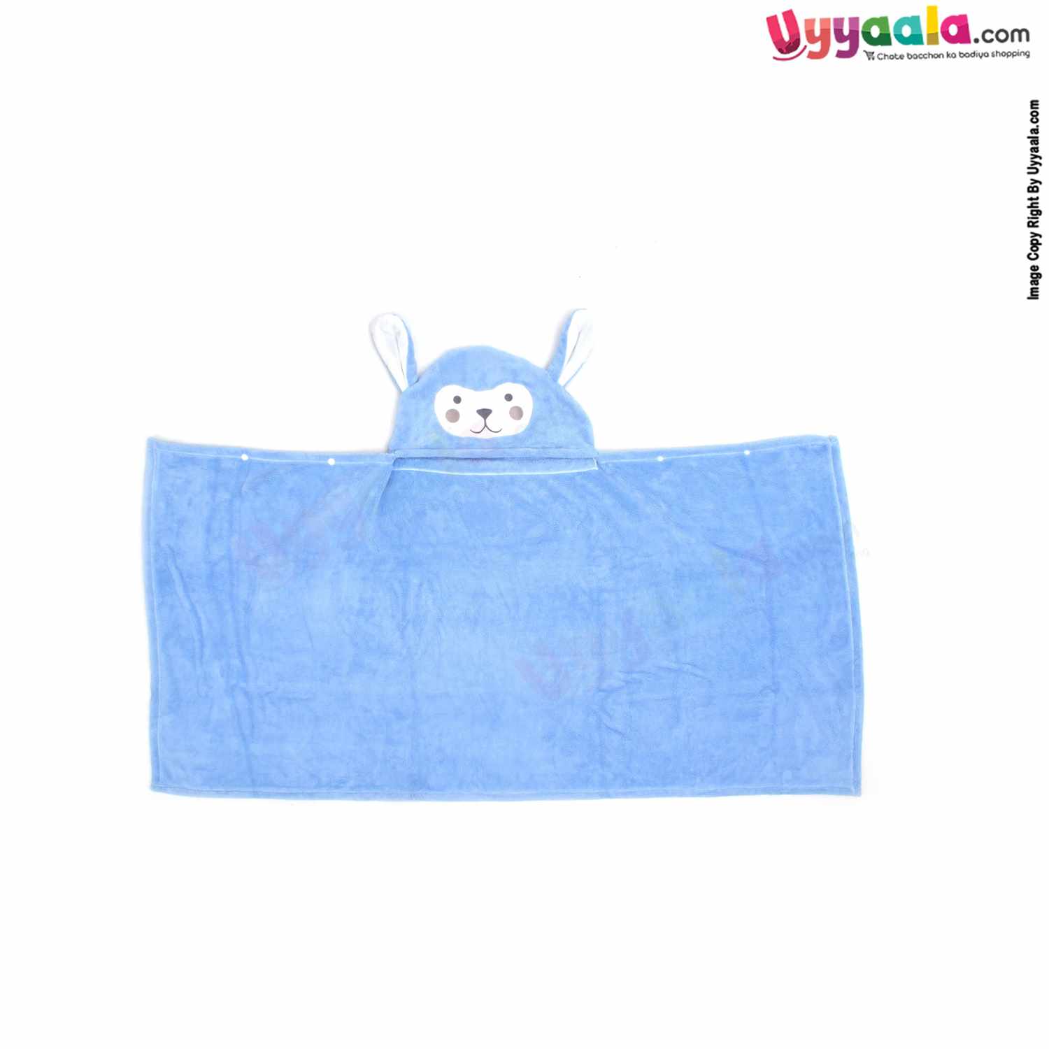Hooded Fur Blanket with Cartoon Character for Babies 0-36m Age, Size(137*71cm)  - Blue