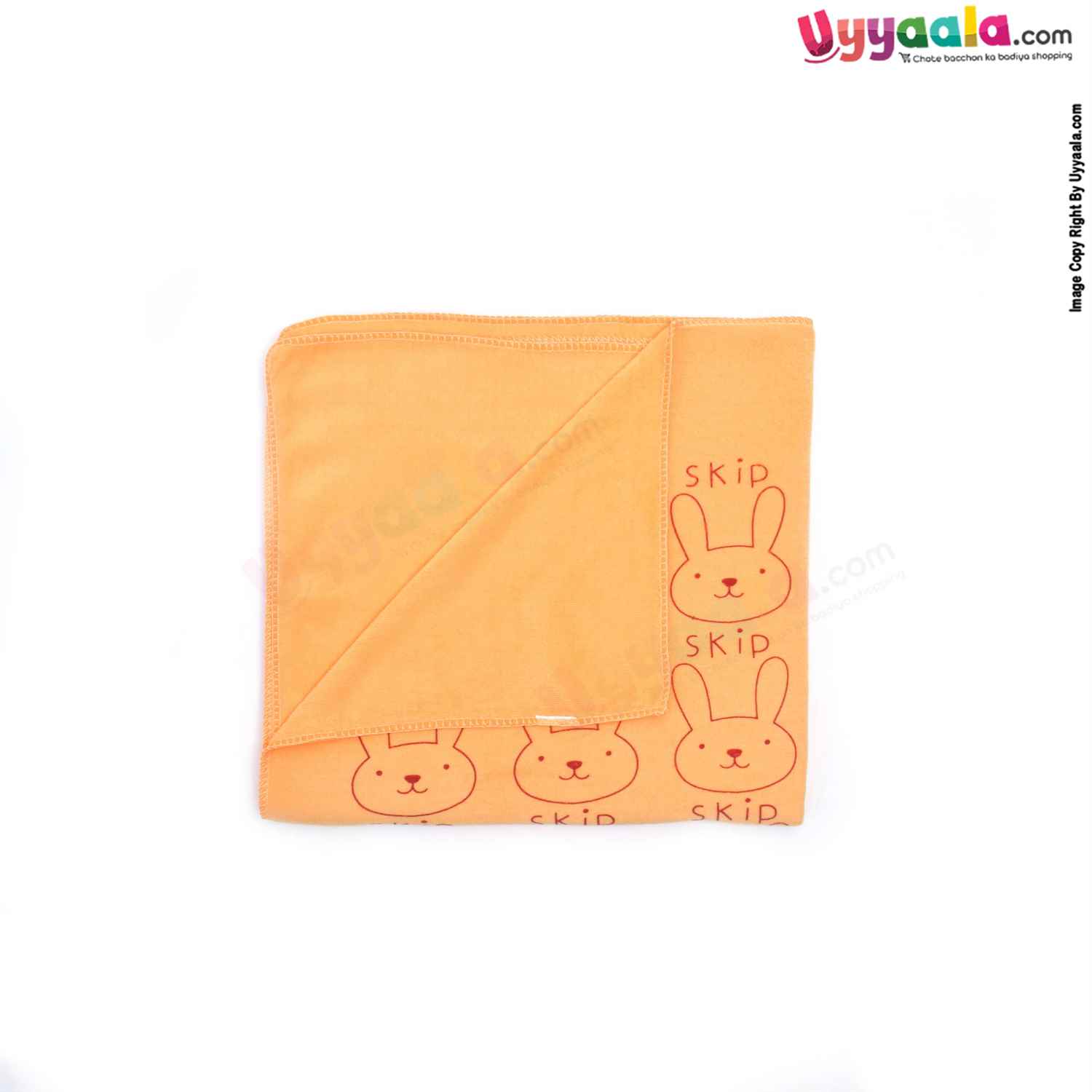 Soft Terry Bath Towel Premium with Rabbit Print for Babies 0-36m Age, Size (143*75cm)- Orange