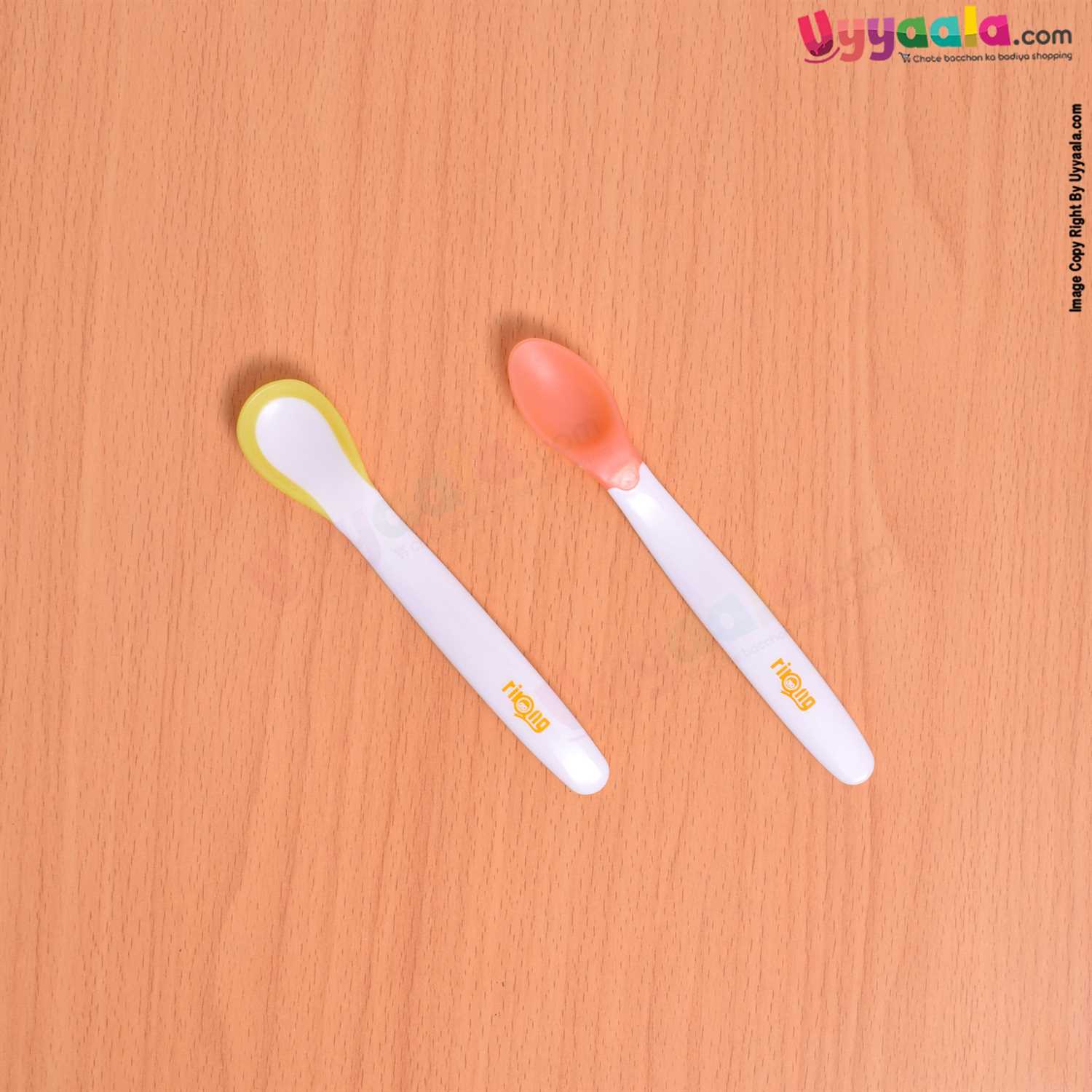 RIKANG Heat Discoloration Silicone Spoons Twin Pack For Babies 6+m age, Yellow & Pink